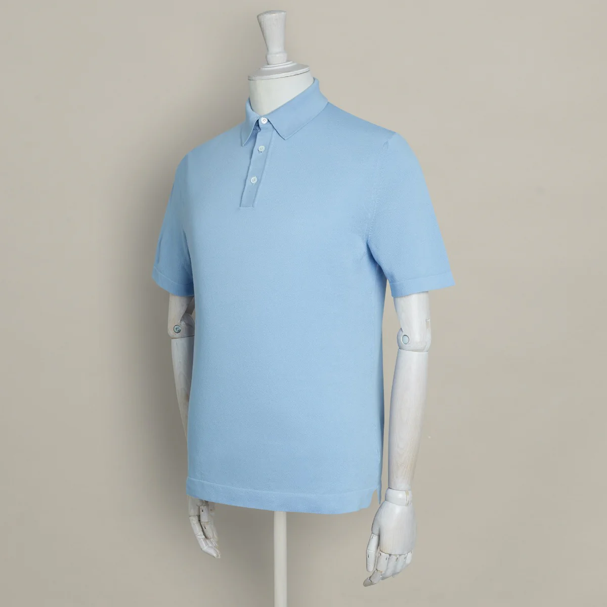 Short Sleeve Knitted Polo Shirt In Sky - Image 3