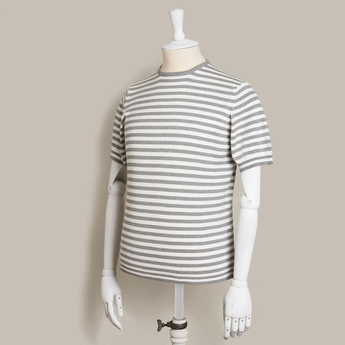 Short Sleeve Knitted Striped T-Shirt In Grey - Image 3