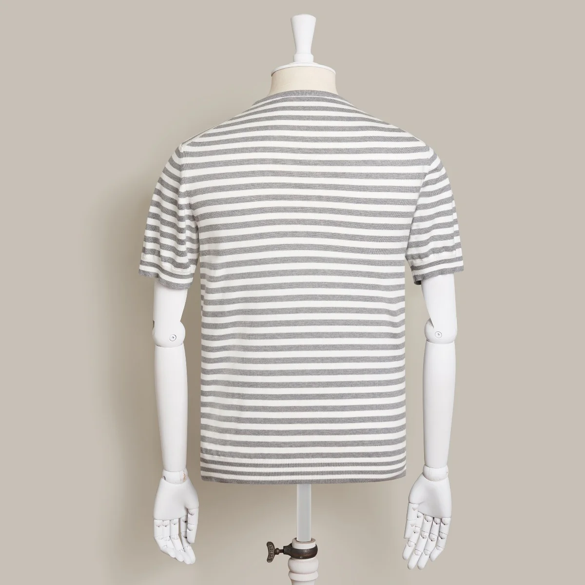 Short Sleeve Knitted Striped T-Shirt In Grey - Image 4