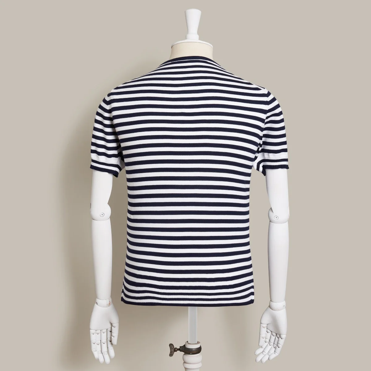 Short Sleeve Knitted Striped T-Shirt In Navy - Image 3