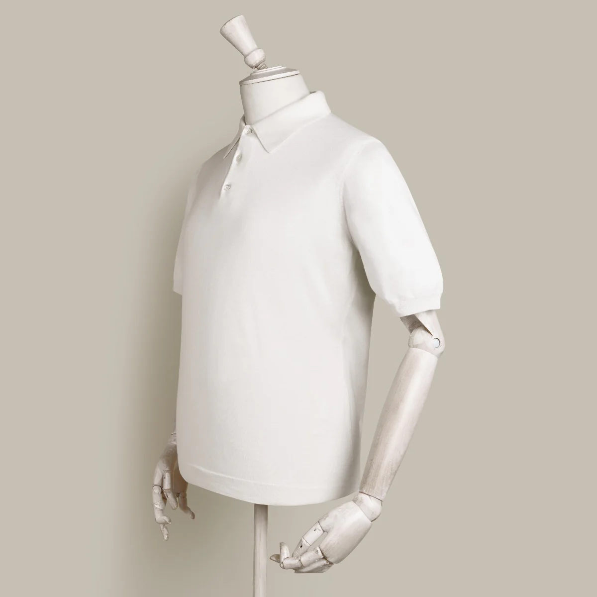 Short Sleeve Lightweight Merino Polo Shirt In Cream - Image 3