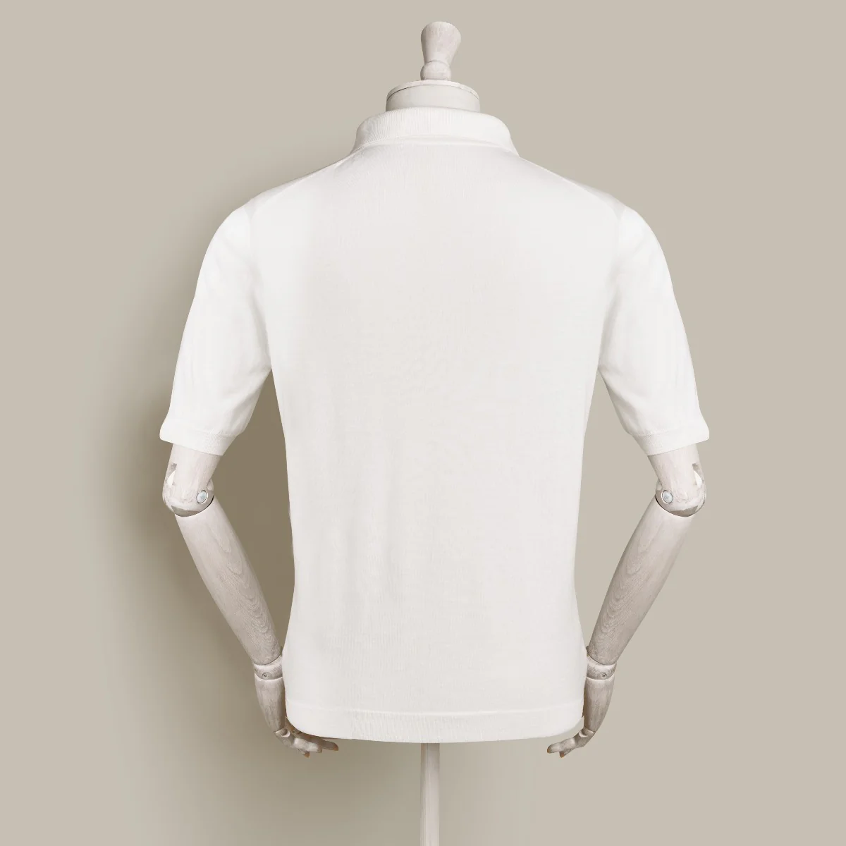 Short Sleeve Lightweight Merino Polo Shirt In Cream - Image 4