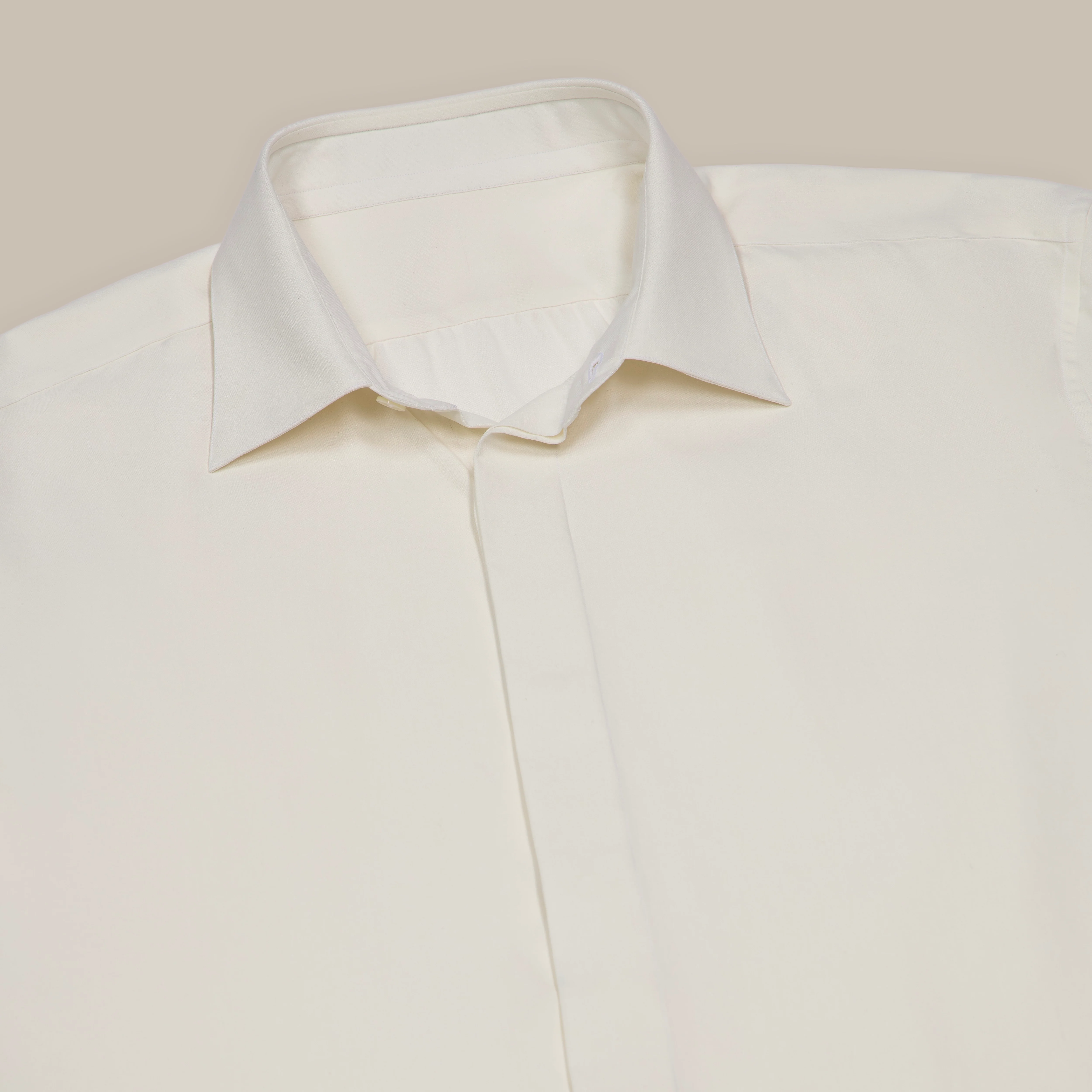Silk Collared Shirt With Fly Front in Light Cream - Image 3