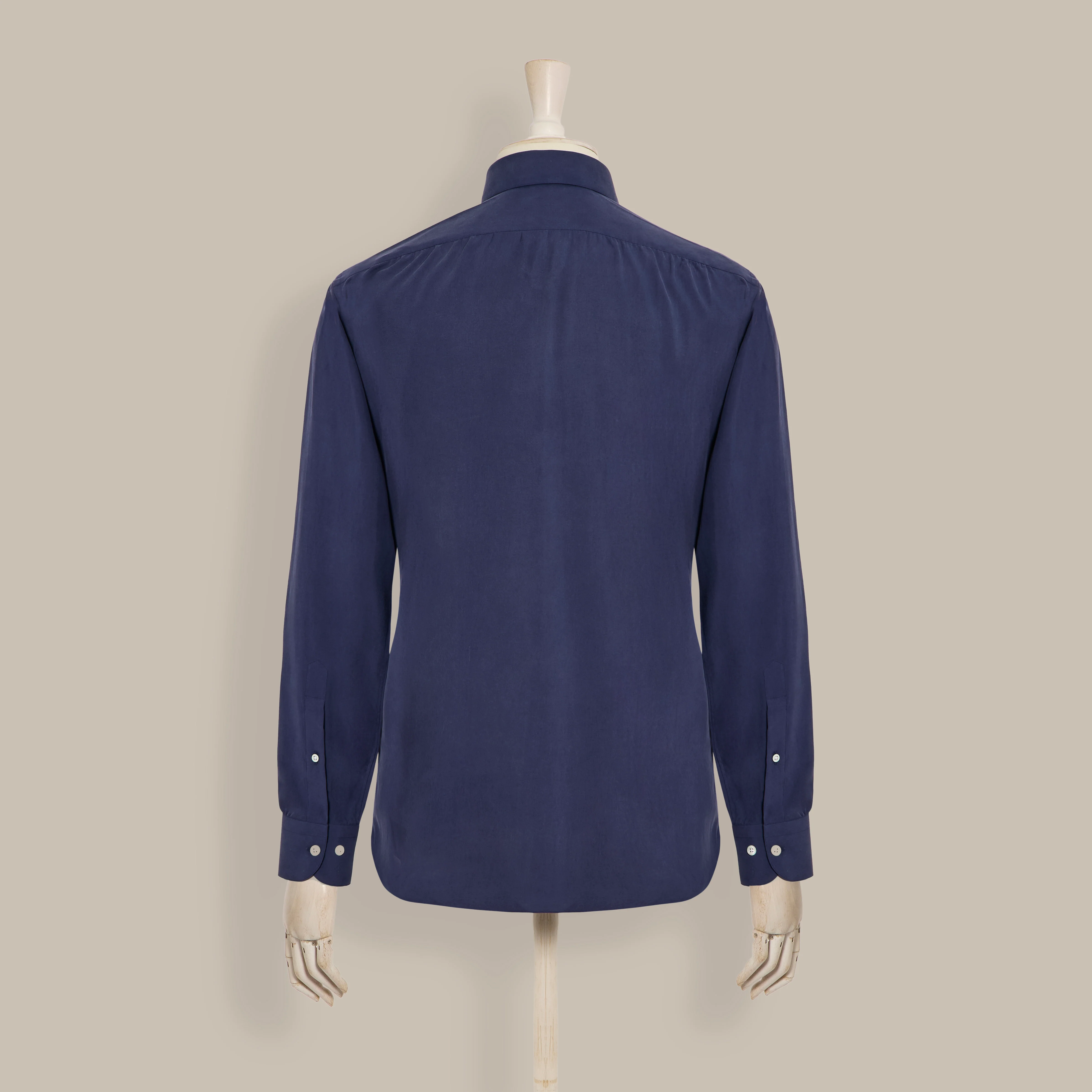 Silk Collared Shirt With Fly Front in Navy - Image 2