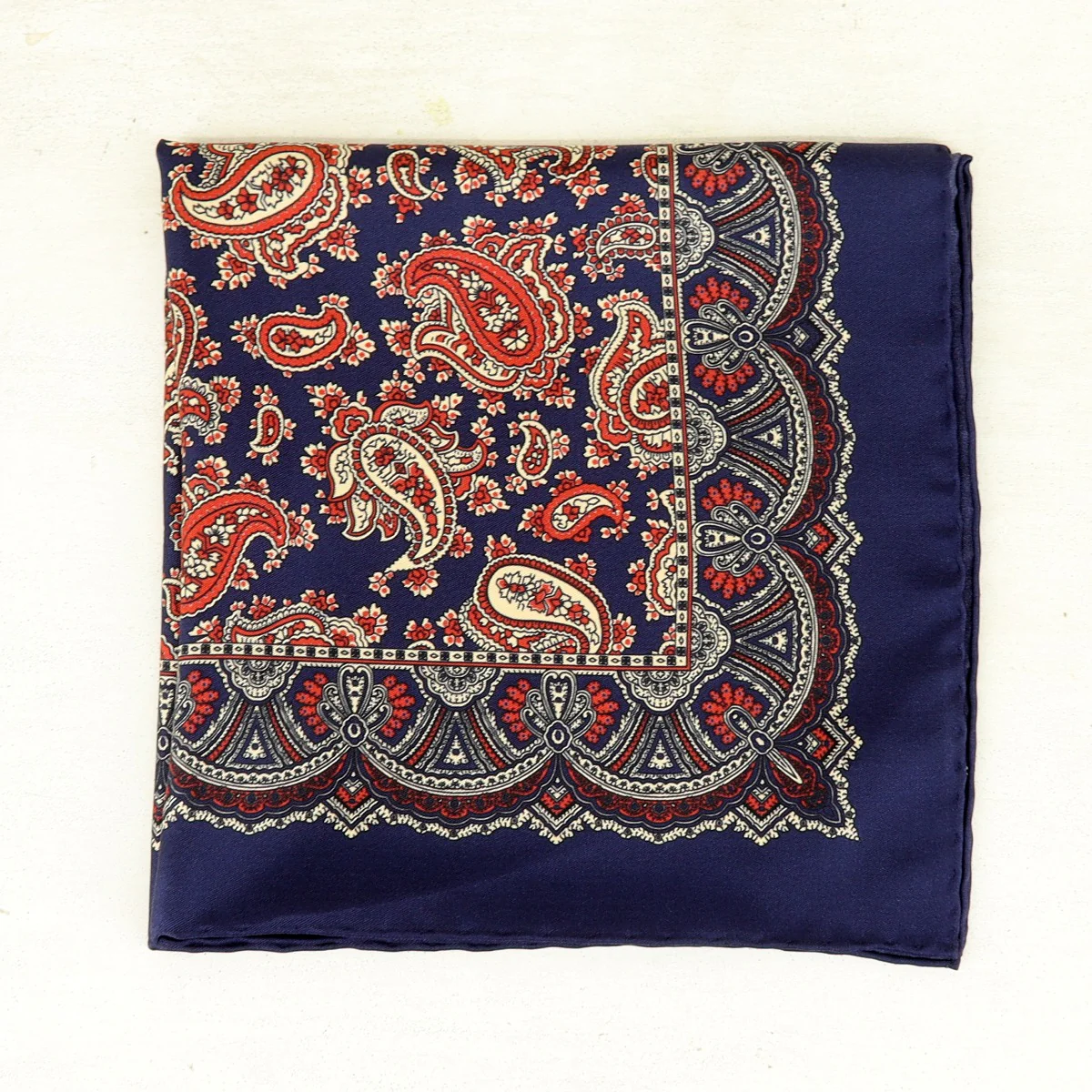 Silk Paisley Pocket Square In Navy - Image 2