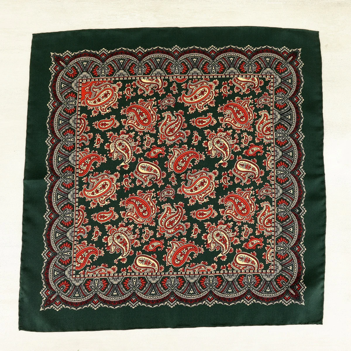 Silk Paisley Pocket Square In Dark Green