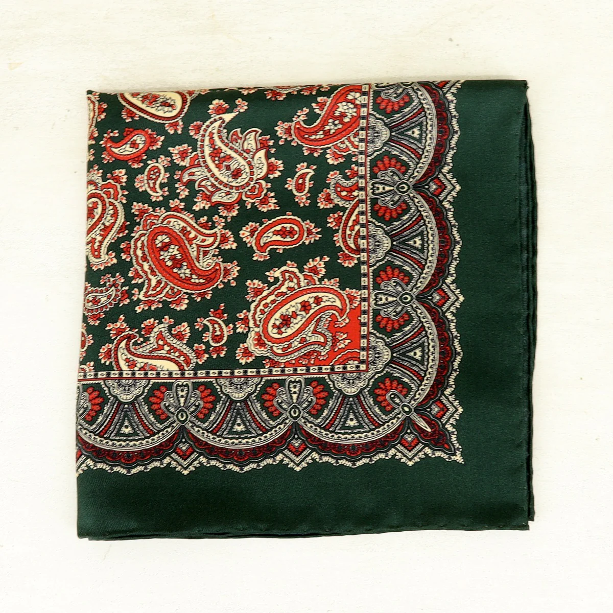Silk Paisley Pocket Square In Dark Green - Image 2