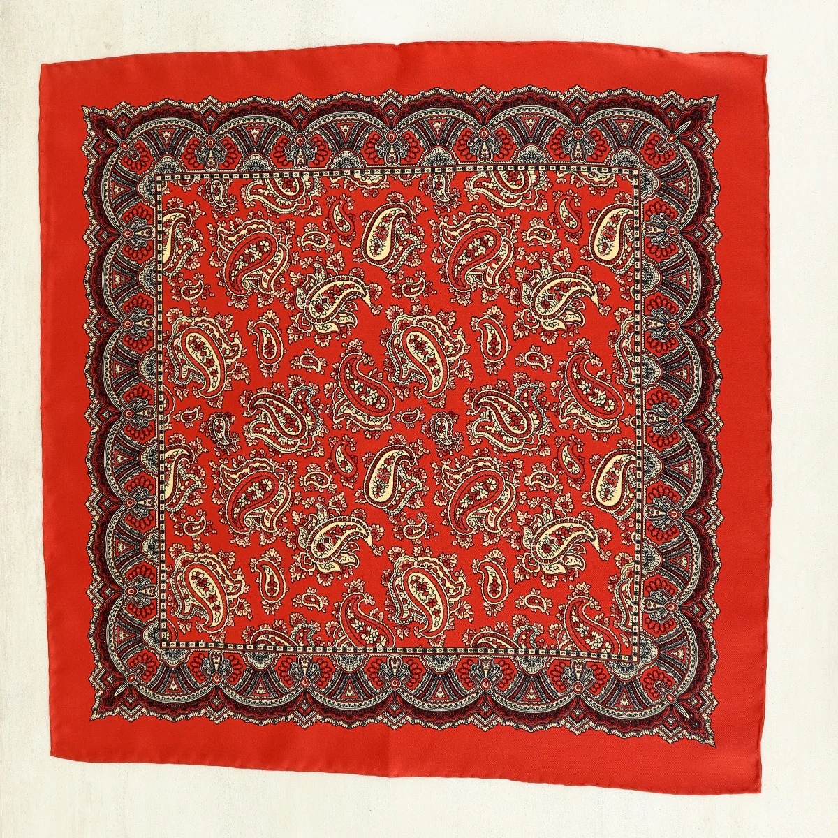 Silk Paisley Pocket Square In Red