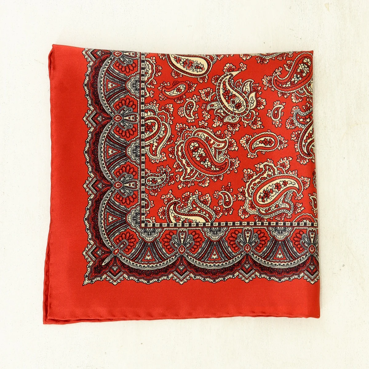 Silk Paisley Pocket Square In Red - Image 2