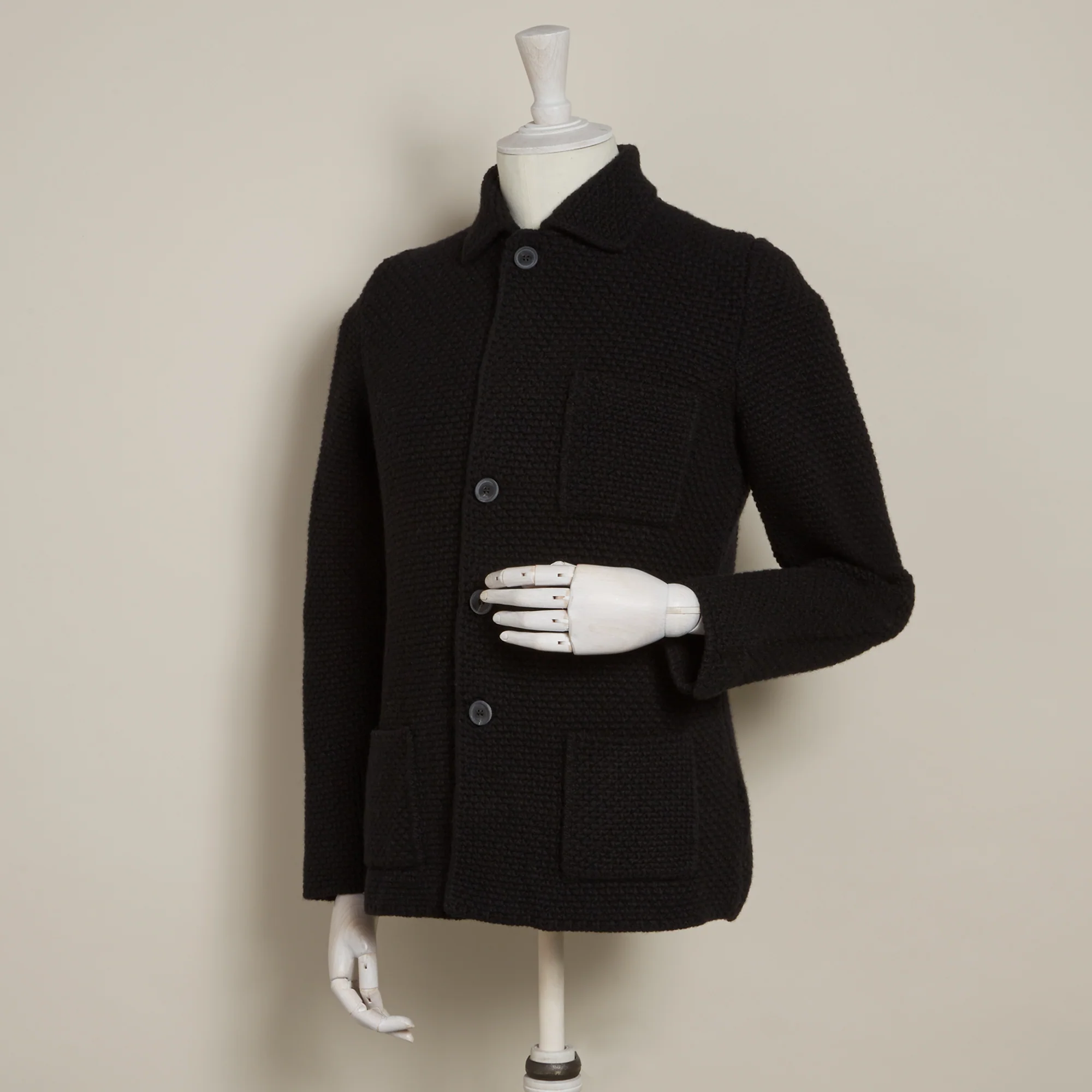 Single Breasted Cashmere and Merino Knitted Jacket In Black - Image 2