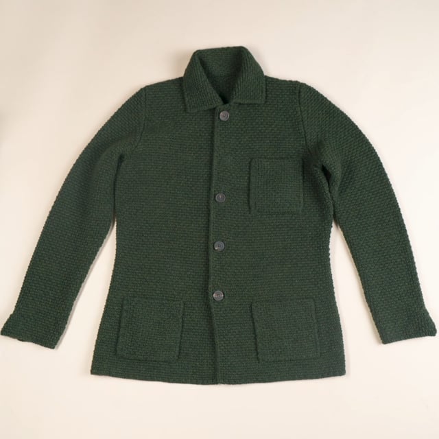 Single Breasted Cashmere and Merino Knitted Jacket In Dark Green - Image 4