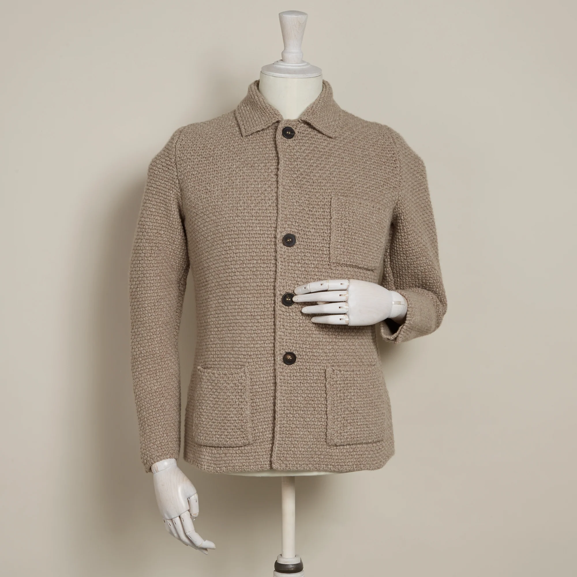 Single Breasted Cashmere and Merino Knitted Jacket In Dark Natural