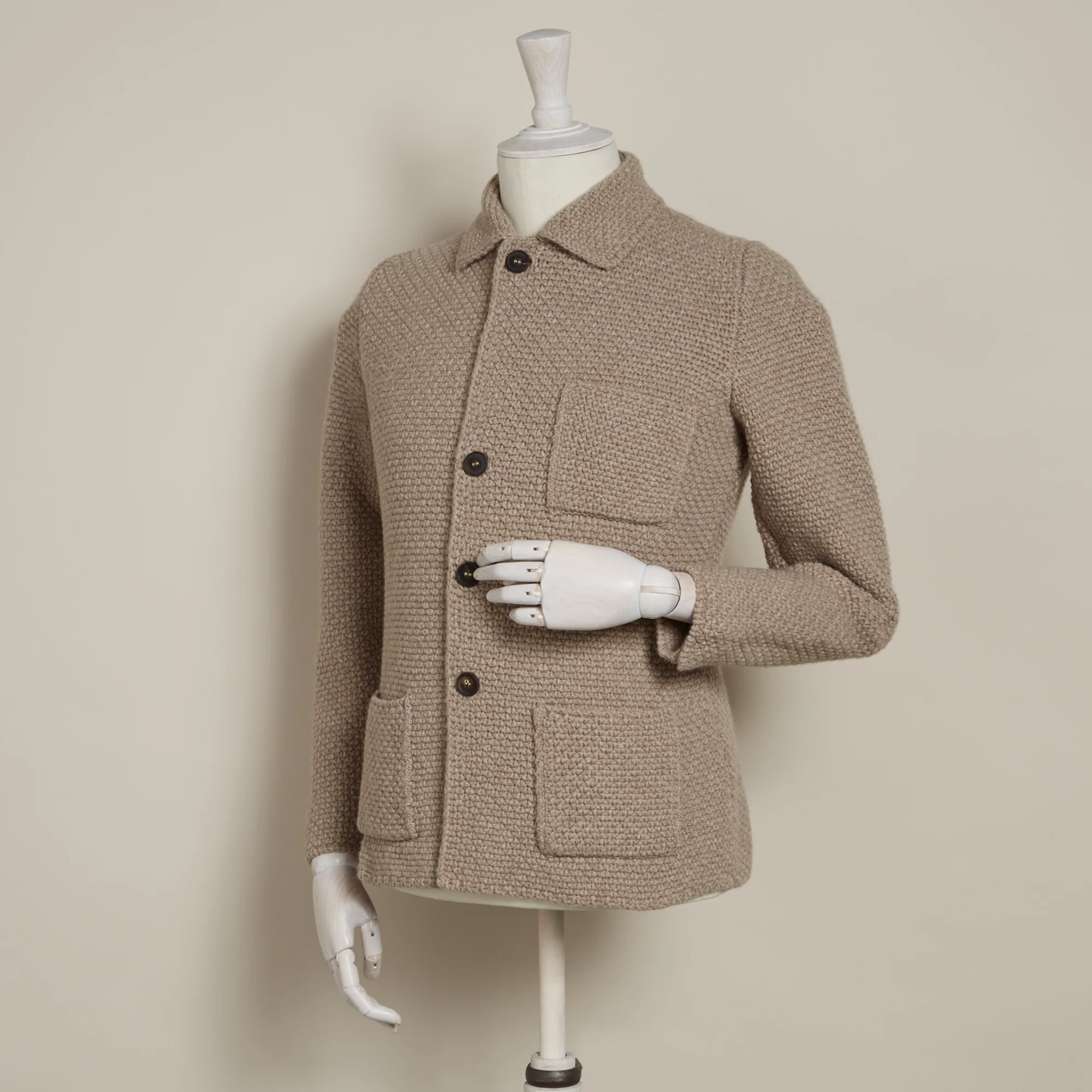 Single Breasted Cashmere and Merino Knitted Jacket In Dark Natural - Image 2