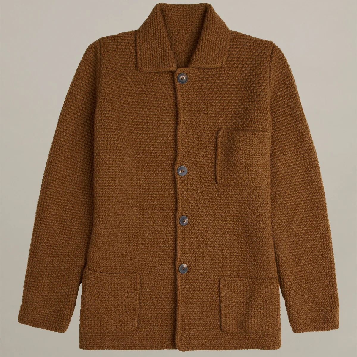 Single Breasted Cashmere and Merino Knitted Jacket In Tobacco - Image 4