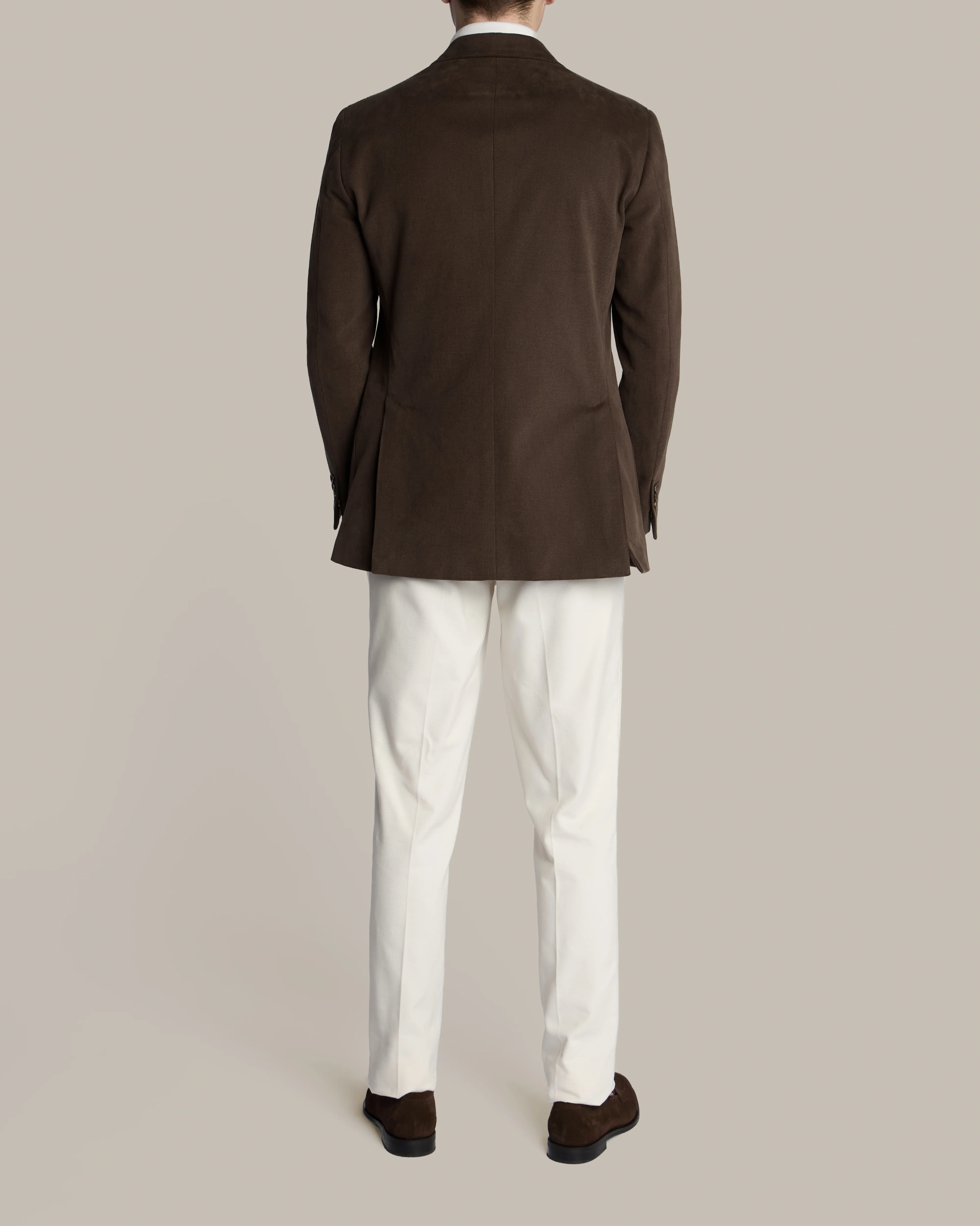 Single Breasted Cotton Drill Unstructured Jacket in Chocolate - Image 5