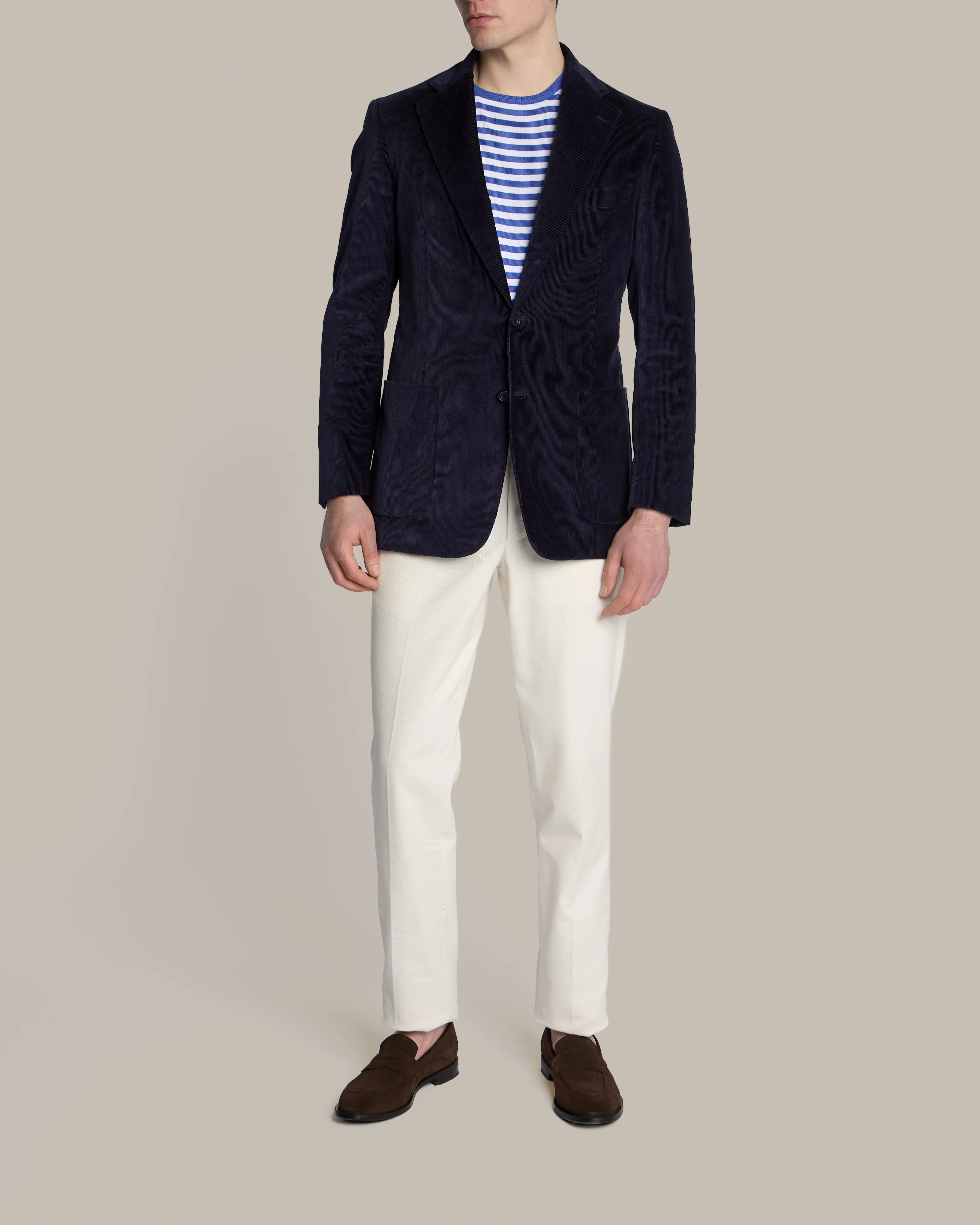 Single Breasted Corduroy Unstructured Jacket in Dark Navy - Image 2