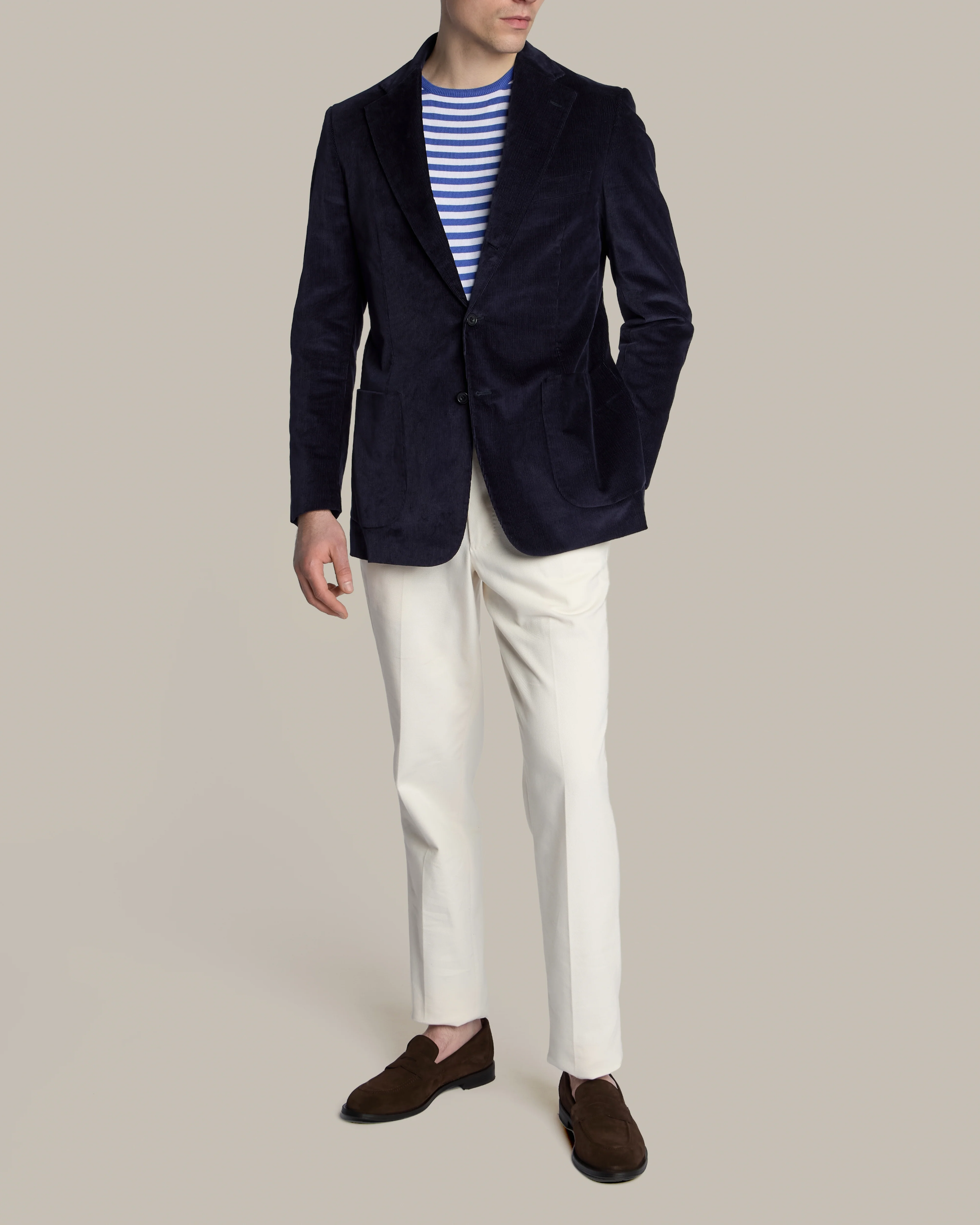 Single Breasted Corduroy Unstructured Jacket in Dark Navy - Image 3