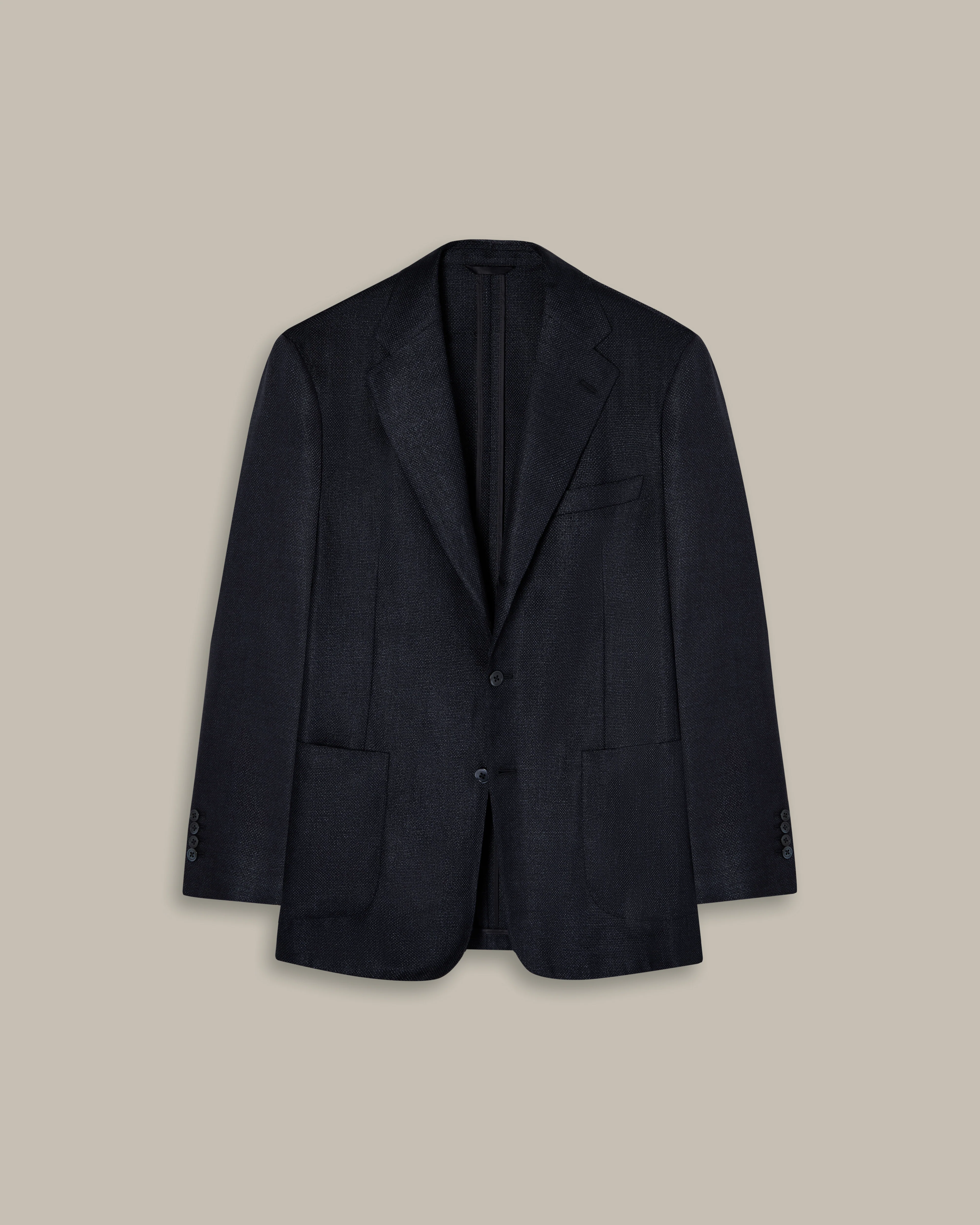 Single Breasted Unstructured Wool and Silk Jacket in Navy