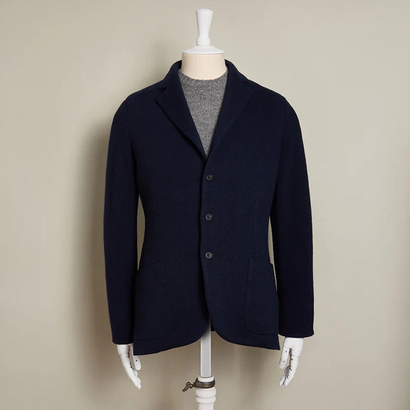 Single Breasted Cashmere Blend Unstructured Knitted Blazer In Navy