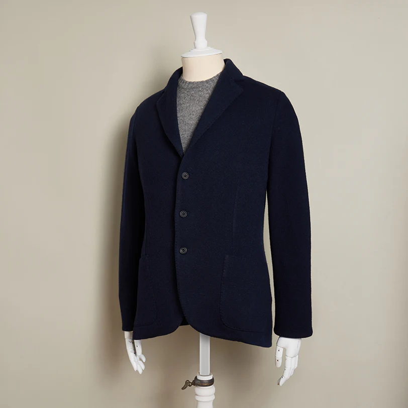 Single Breasted Cashmere Blend Unstructured Knitted Blazer In Navy - Image 2