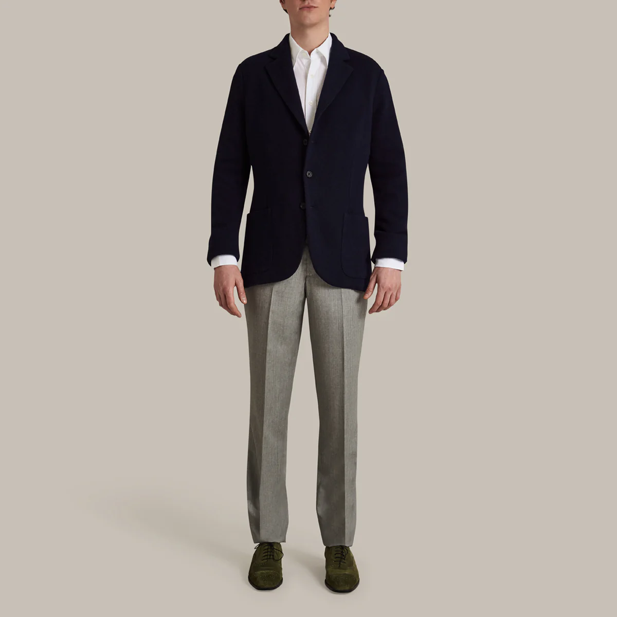 Single Breasted Cashmere Blend Unstructured Knitted Blazer In Navy - Image 4