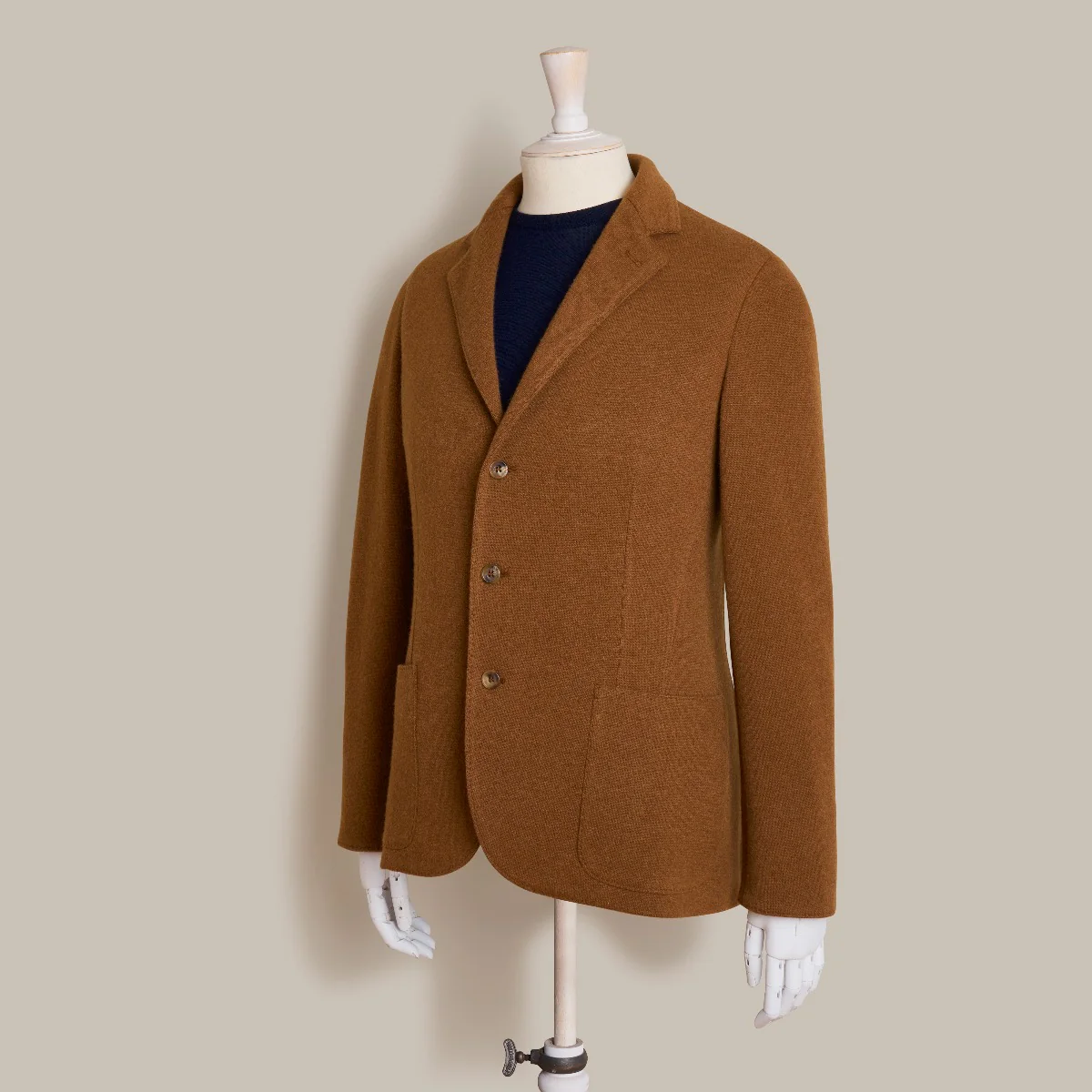 Single Breasted Cashmere Blend Unstructured Knitted Blazer in Tobacco - Image 4