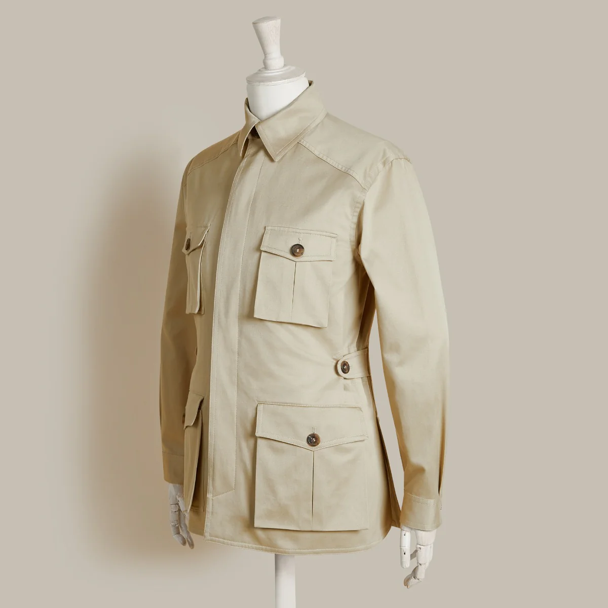 Six Pocket Lightweight Cotton Travel Jacket In Putty - Image 3