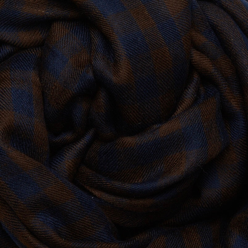 Small Check Cashmere Scarf In Navy And Brown - Image 3