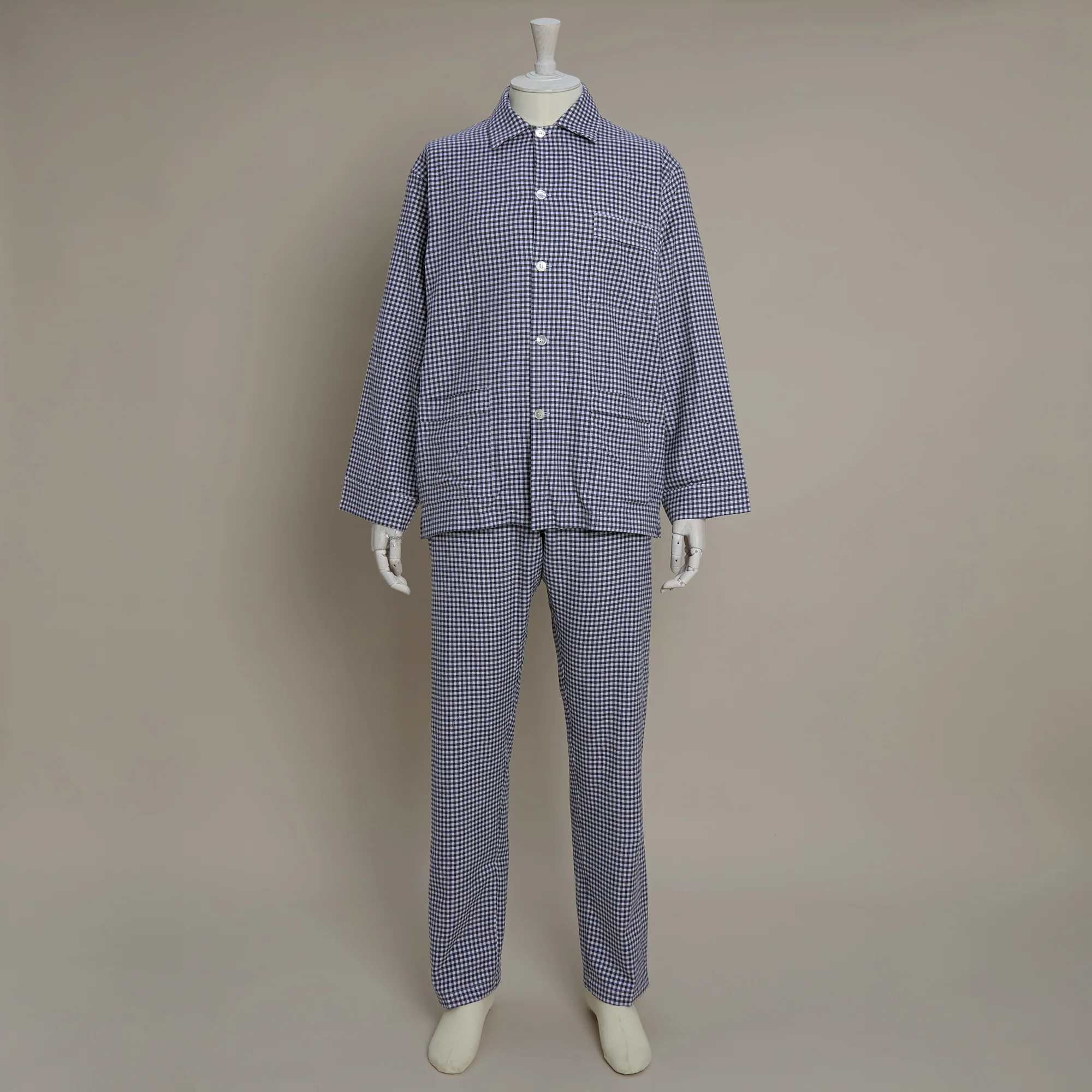 Soft Brushed Cotton Pyjama In Check Print in Navy