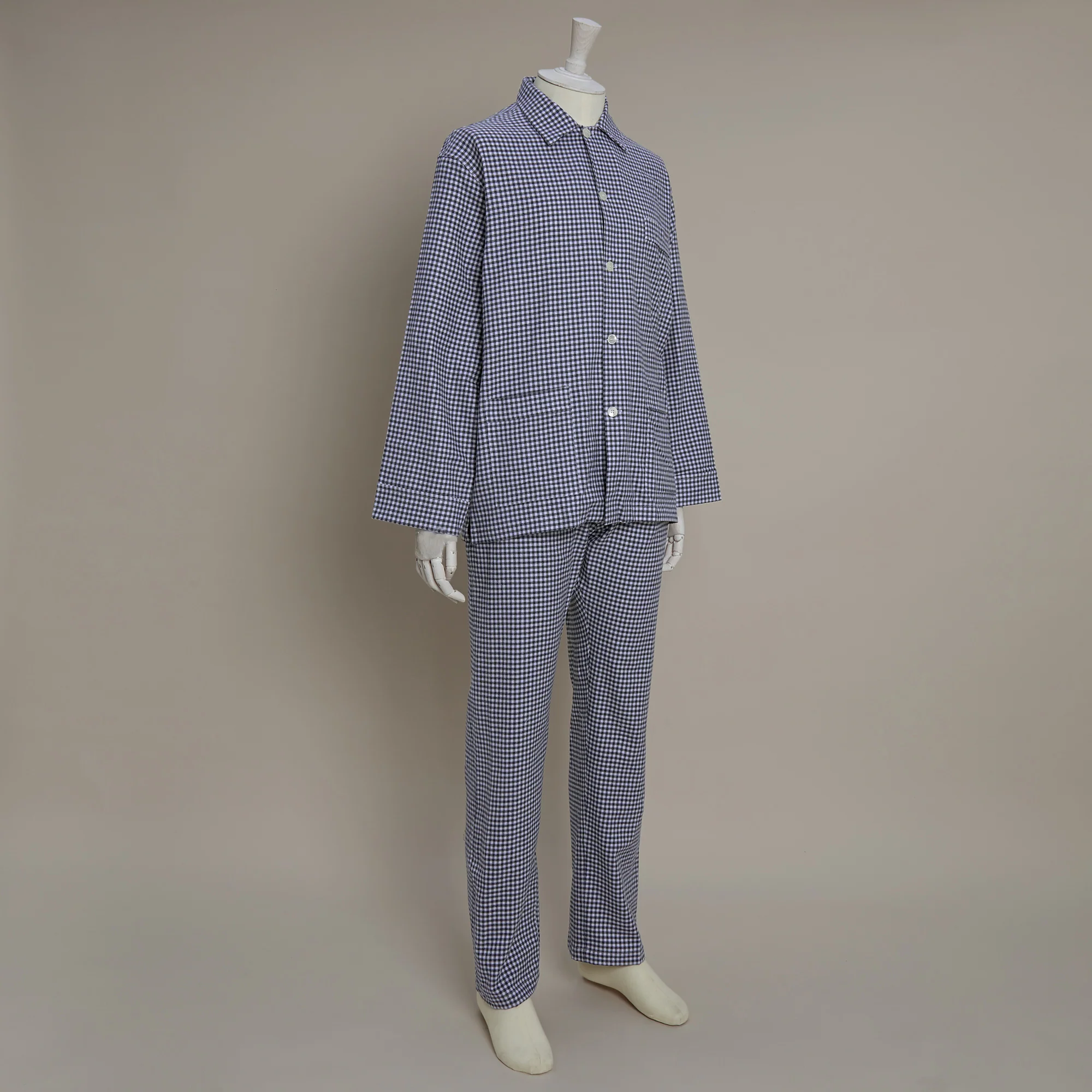 Soft Brushed Cotton Pyjama In Check Print in Navy - Image 2