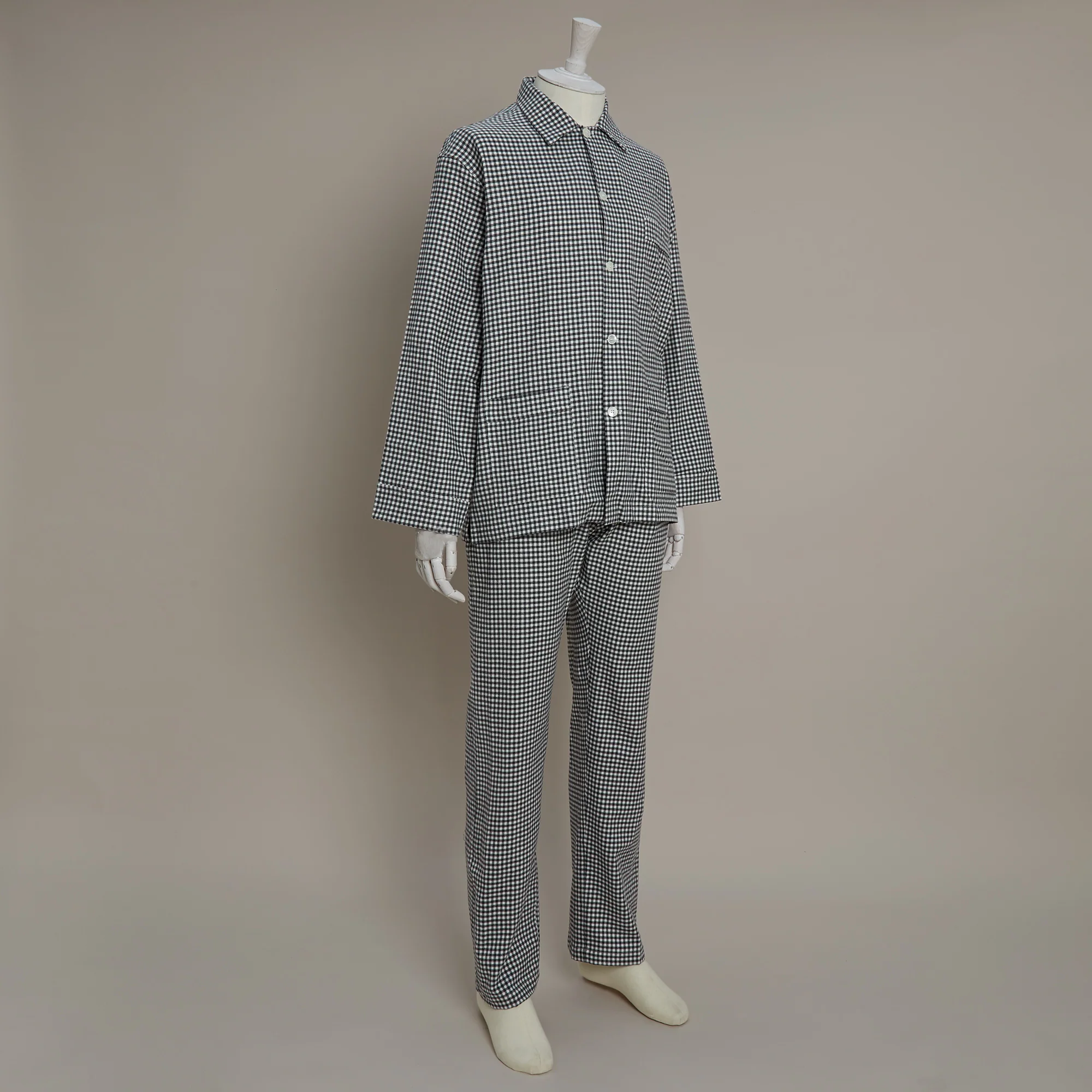Soft Brushed Cotton Pyjama In Check Print In Grey - Image 3