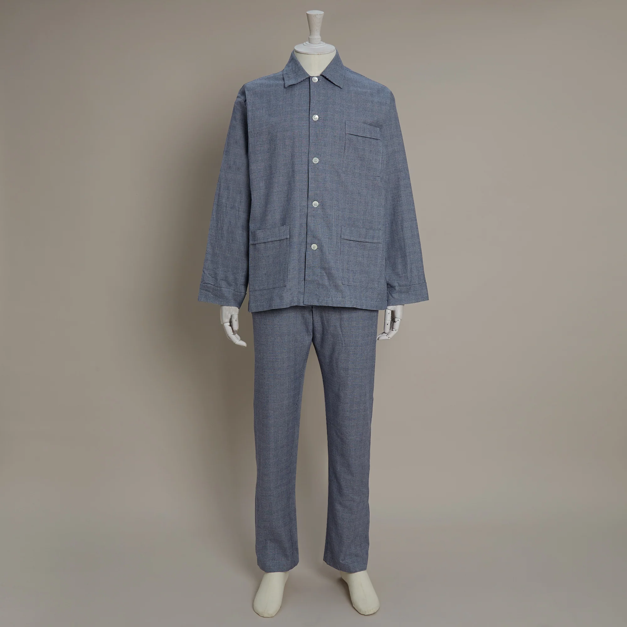Soft Brushed Cotton Pyjama In Prince Of Wales Check Print In Navy