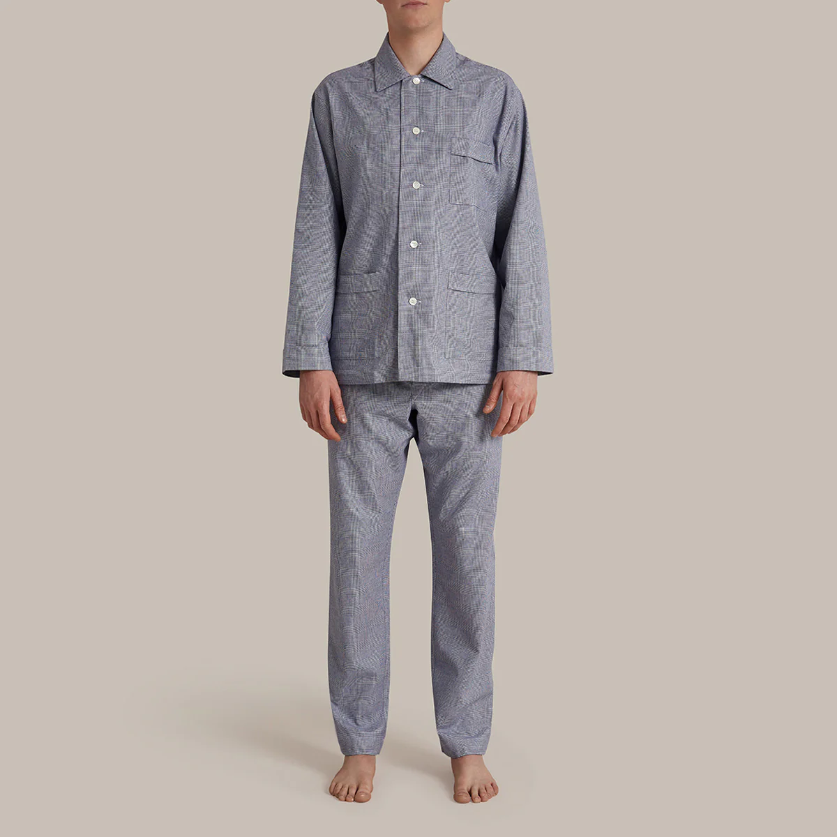 Soft Brushed Cotton Pyjama In Prince Of Wales Check Print In Navy - Image 2
