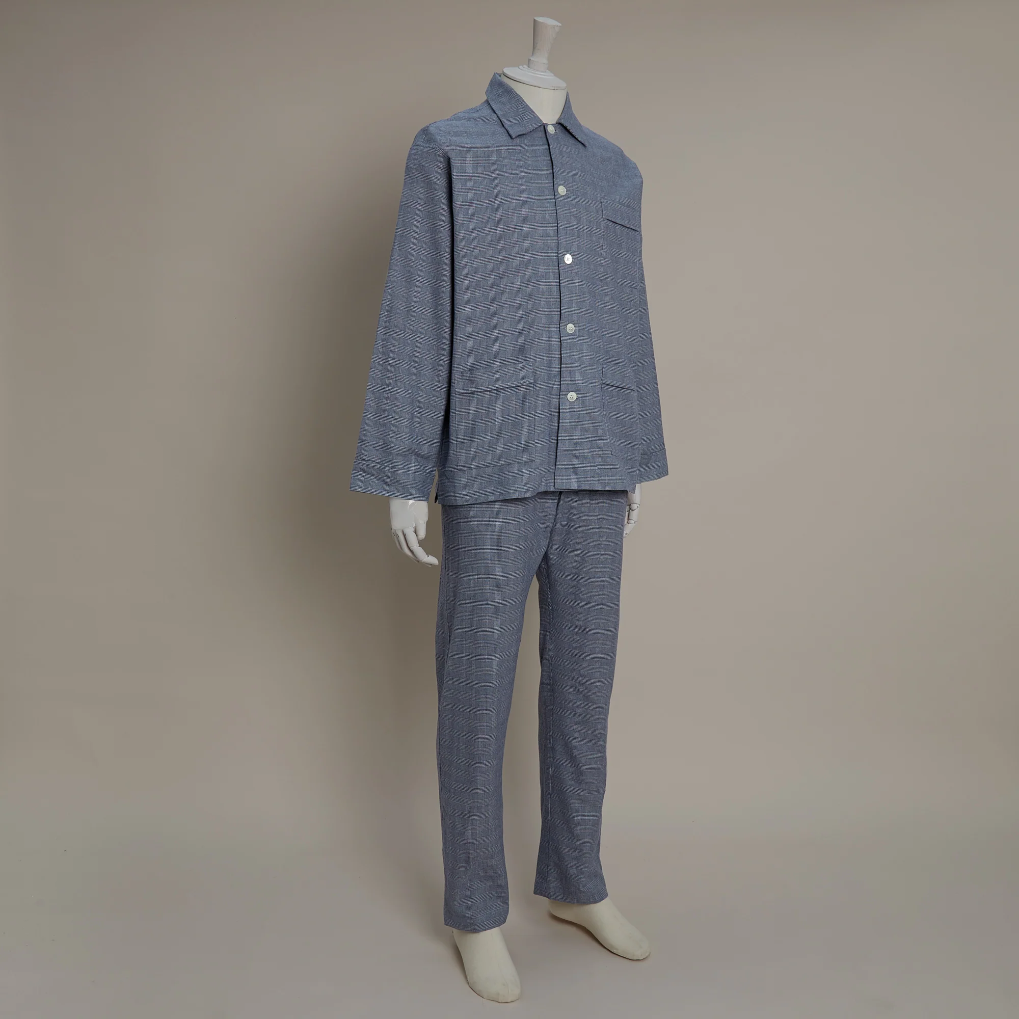 Soft Brushed Cotton Pyjama In Prince Of Wales Check Print In Navy - Image 5