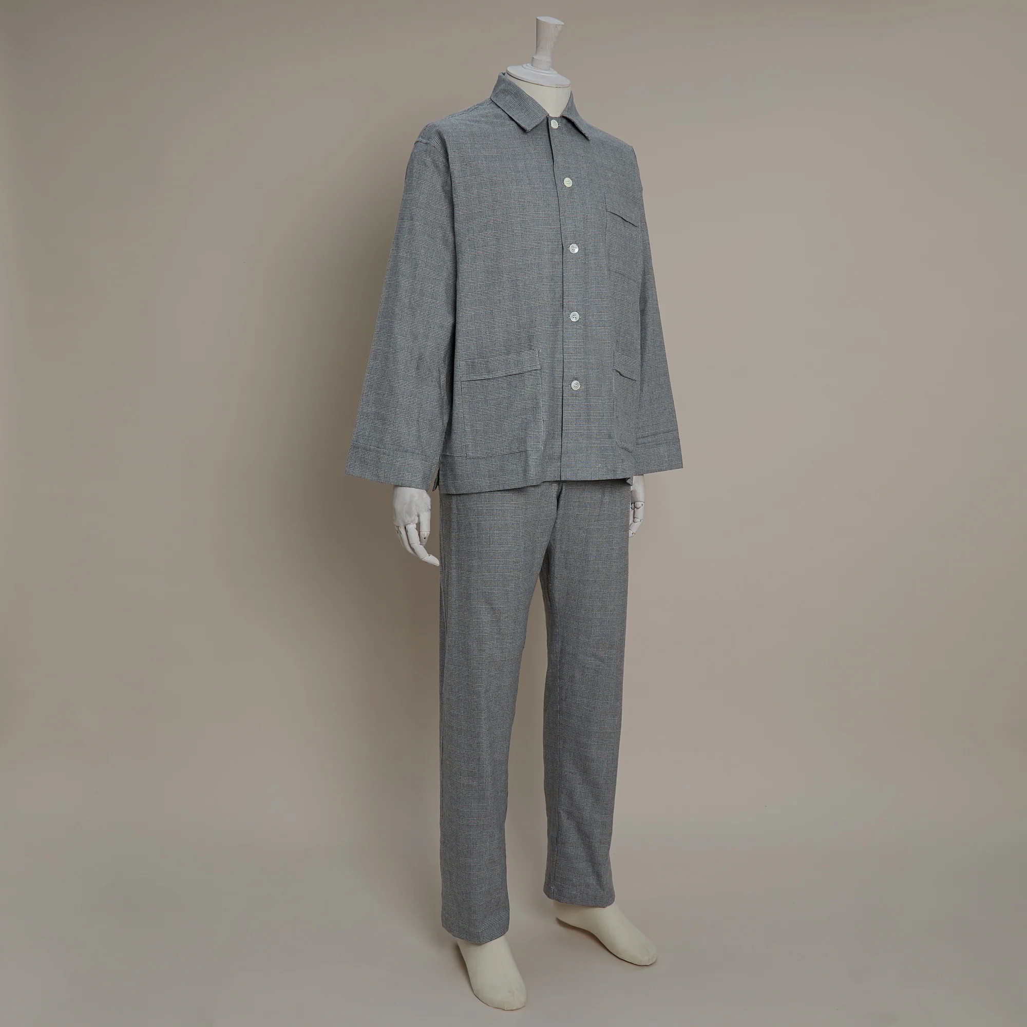 Soft Brushed Cotton Pyjama In Prince Of Wales Check Print In Grey - Image 3