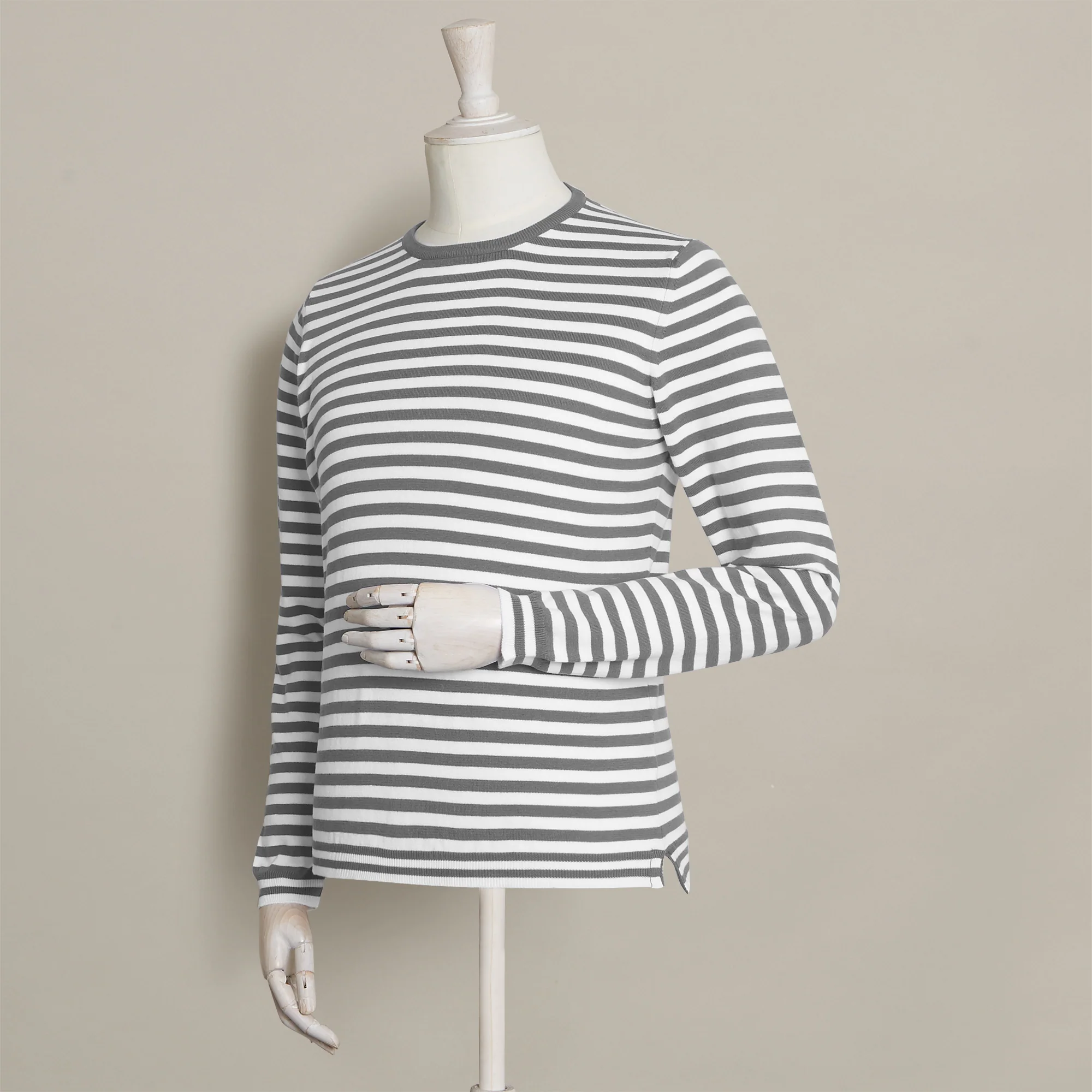 Soft Cotton Stripe Knitted Sweater In Grey - Image 2