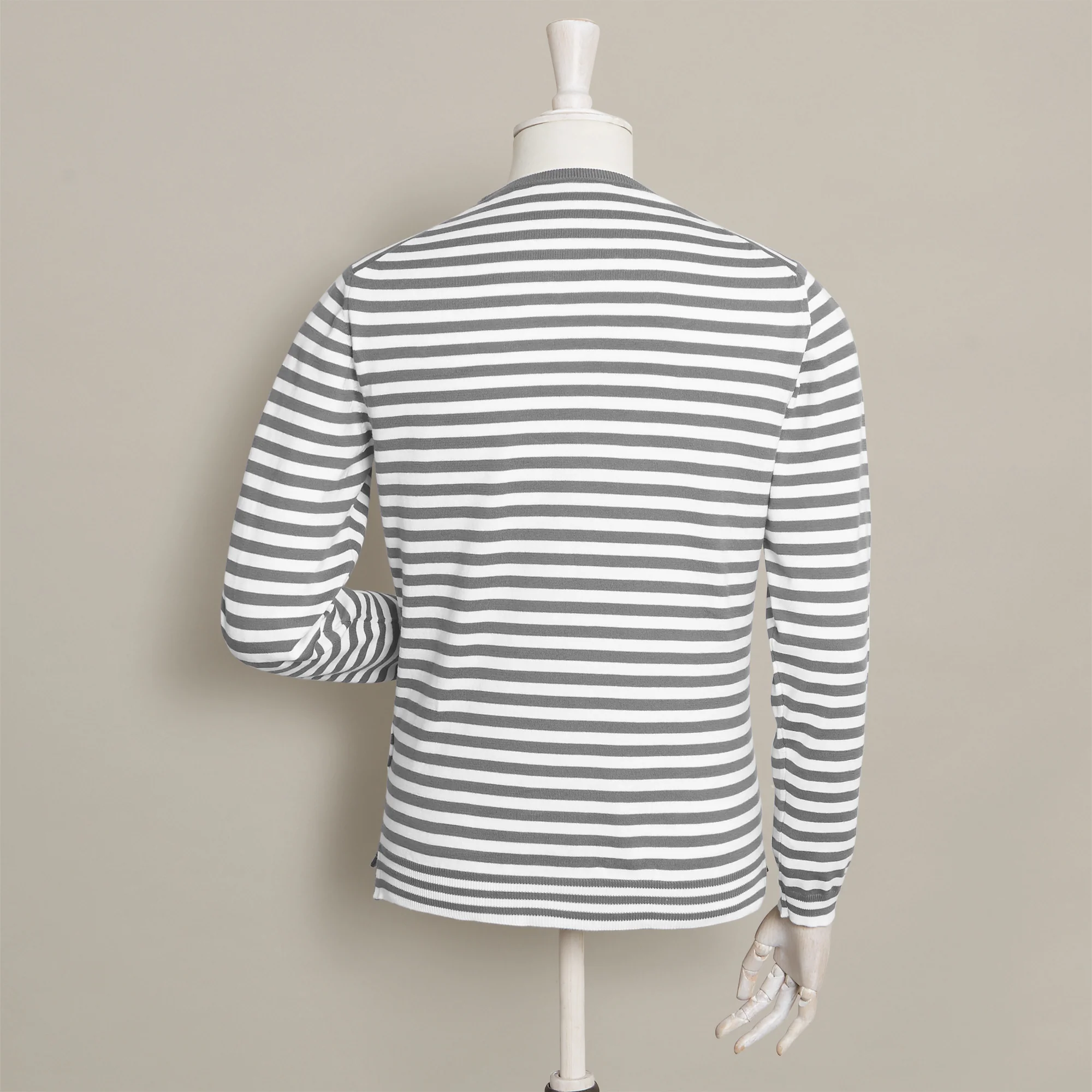 Soft Cotton Stripe Knitted Sweater In Grey - Image 3