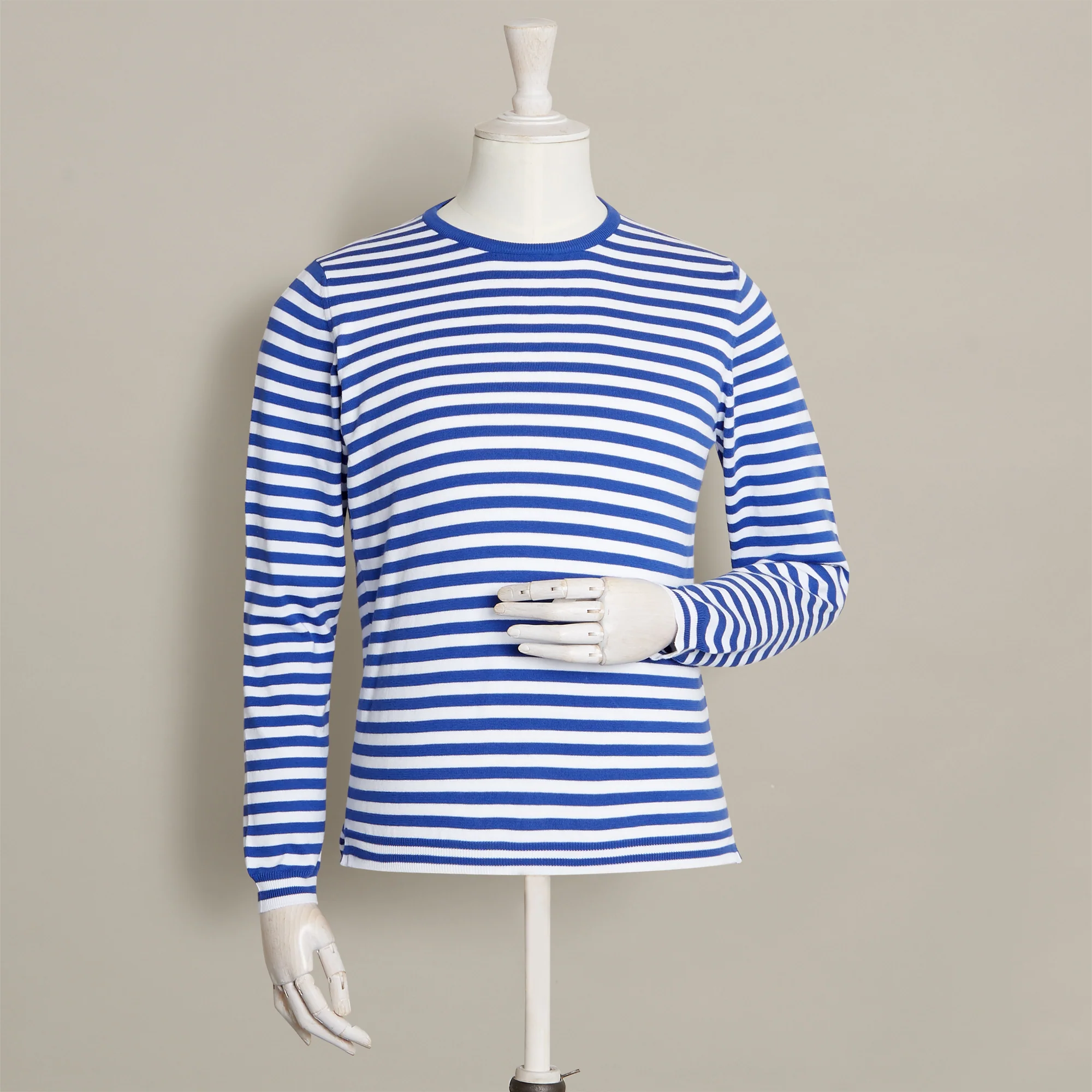 Soft Cotton Striped Sweater In Blue