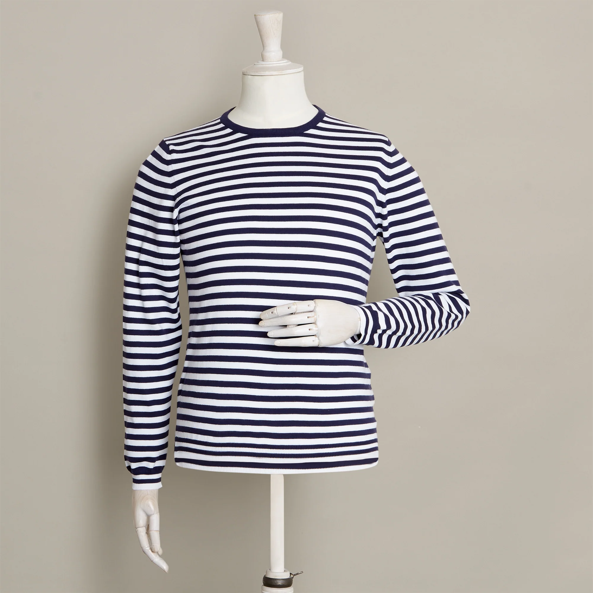 Soft Cotton Striped Sweater In Navy