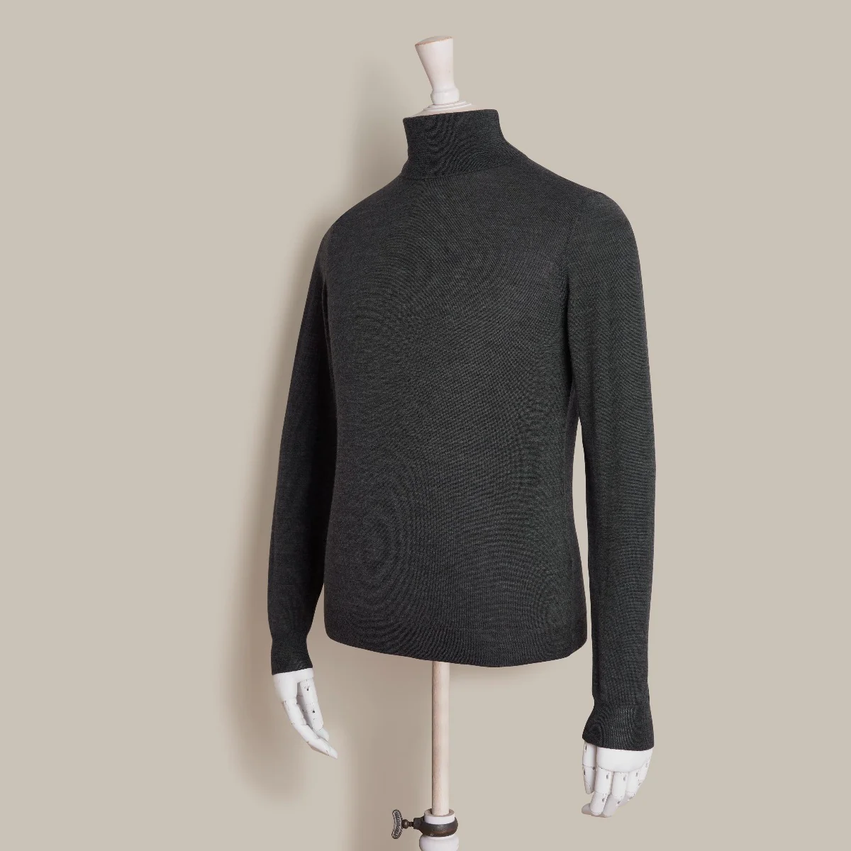 Soft Roll Neck Cashmere And Silk Sweater In Dark Grey - Image 2