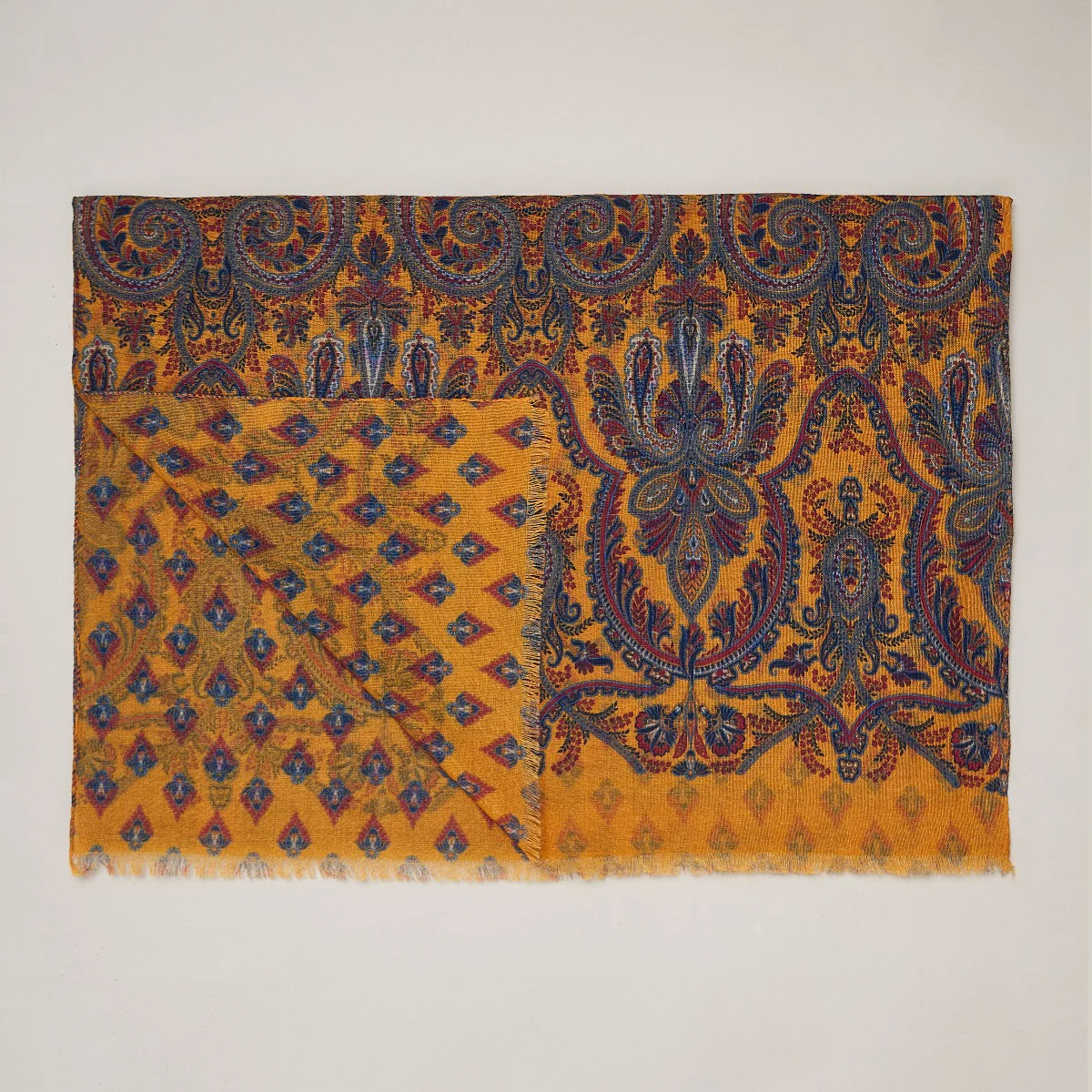 Soft Woollen Printed Scarf In Yellow - Image 2