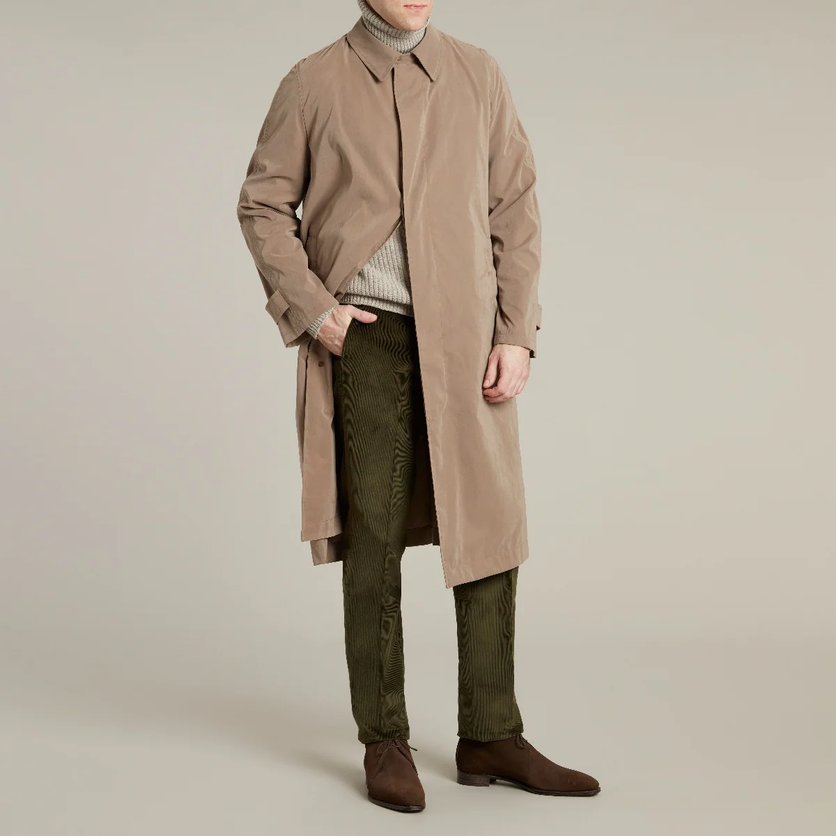 Long Microfibre Raincoat in Dark Natural - Image 2