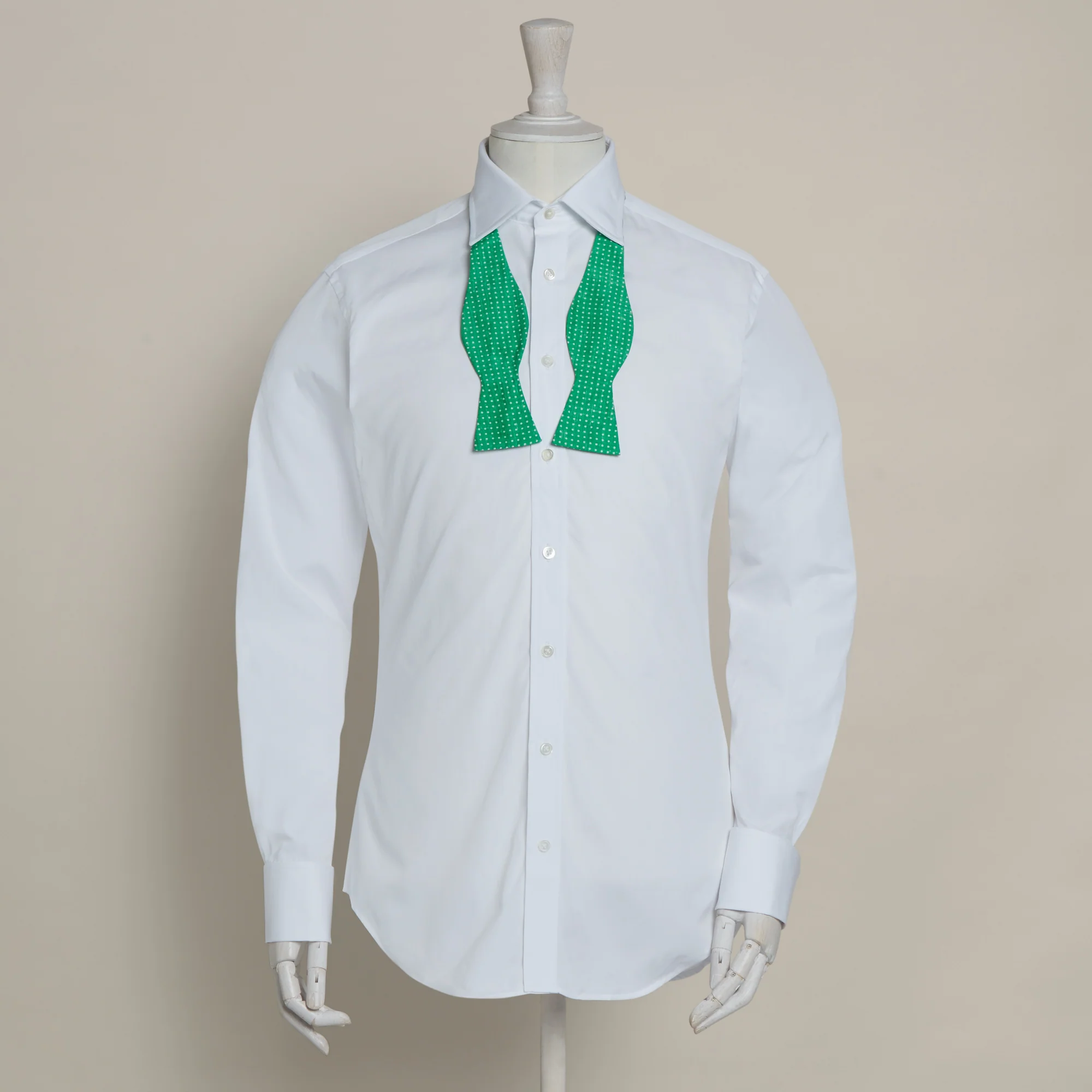 Spotted Print Silk Bow Tie In Green - Image 3
