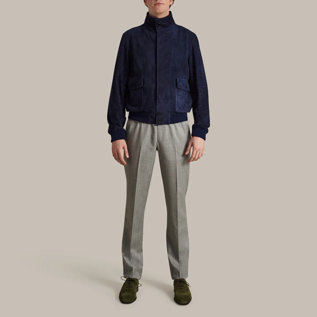 Suede Blouson Jacket In Navy - Image 2