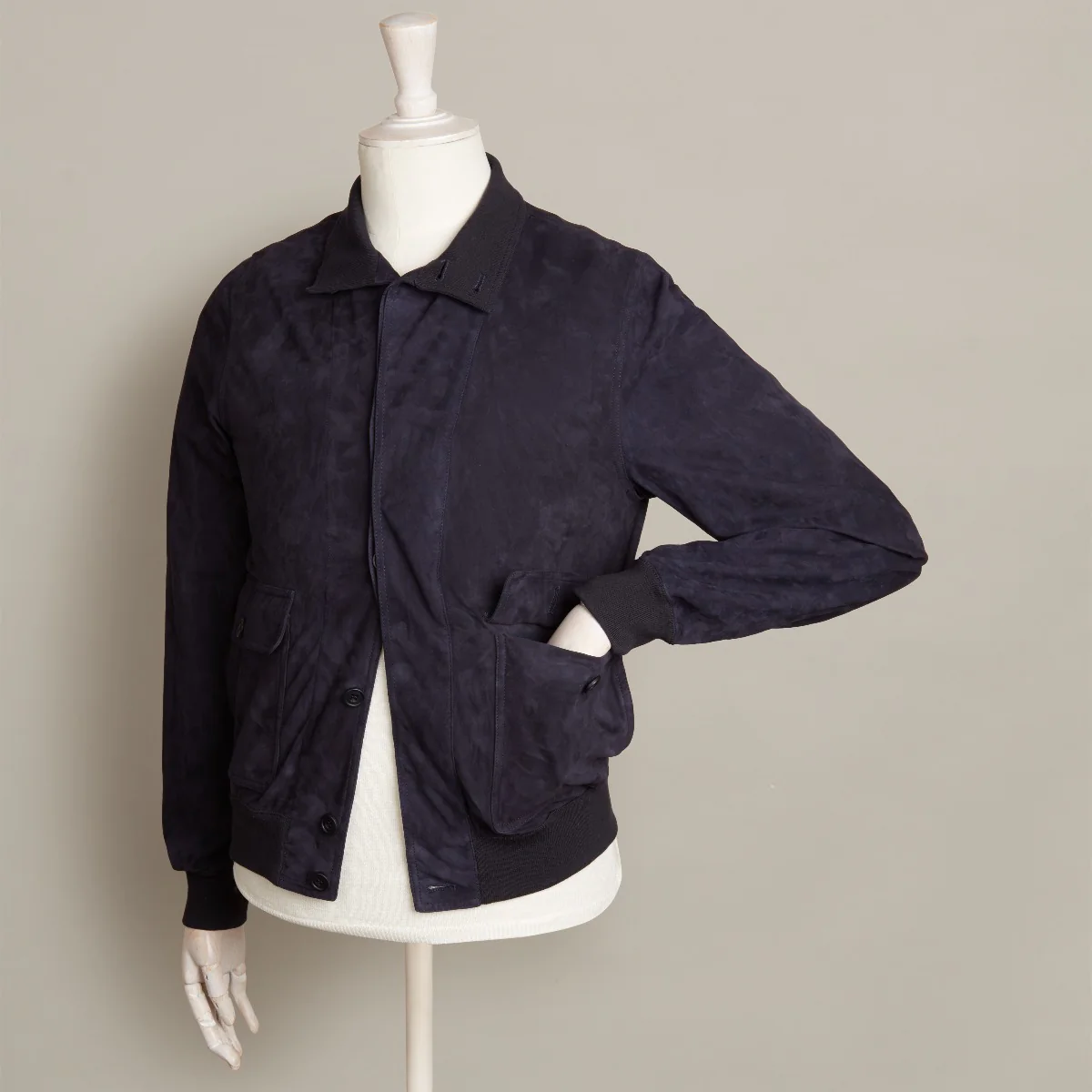 Suede Blouson Jacket In Navy - Image 4