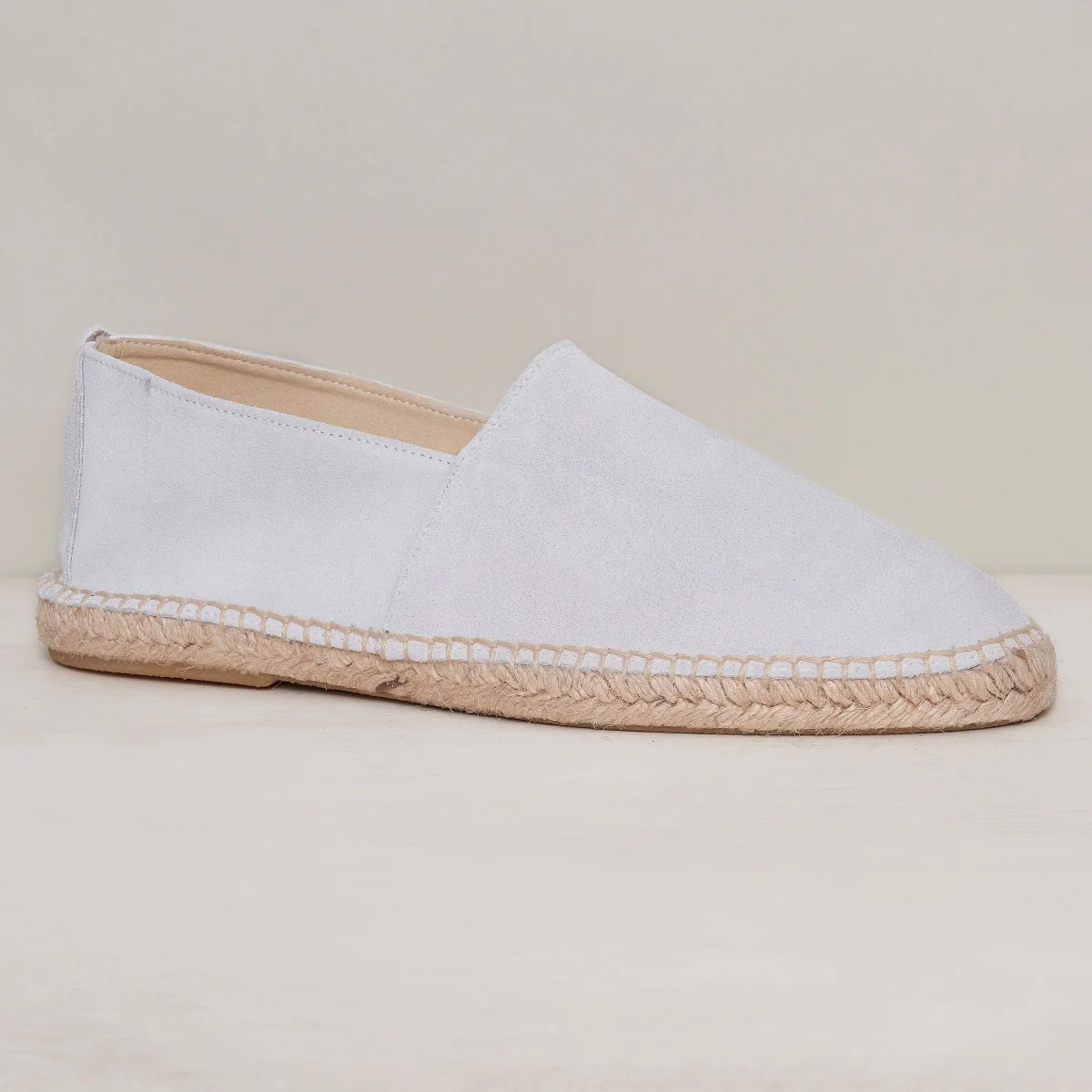 Suede Espadrilles With Rubber Sole In Light Grey - Image 2