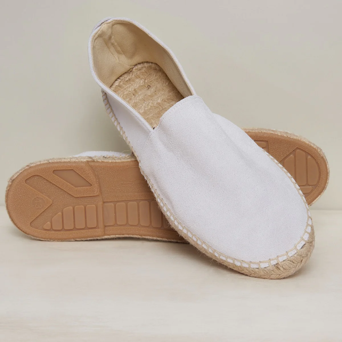Suede Espadrilles With Rubber Sole In Light Grey - Image 3