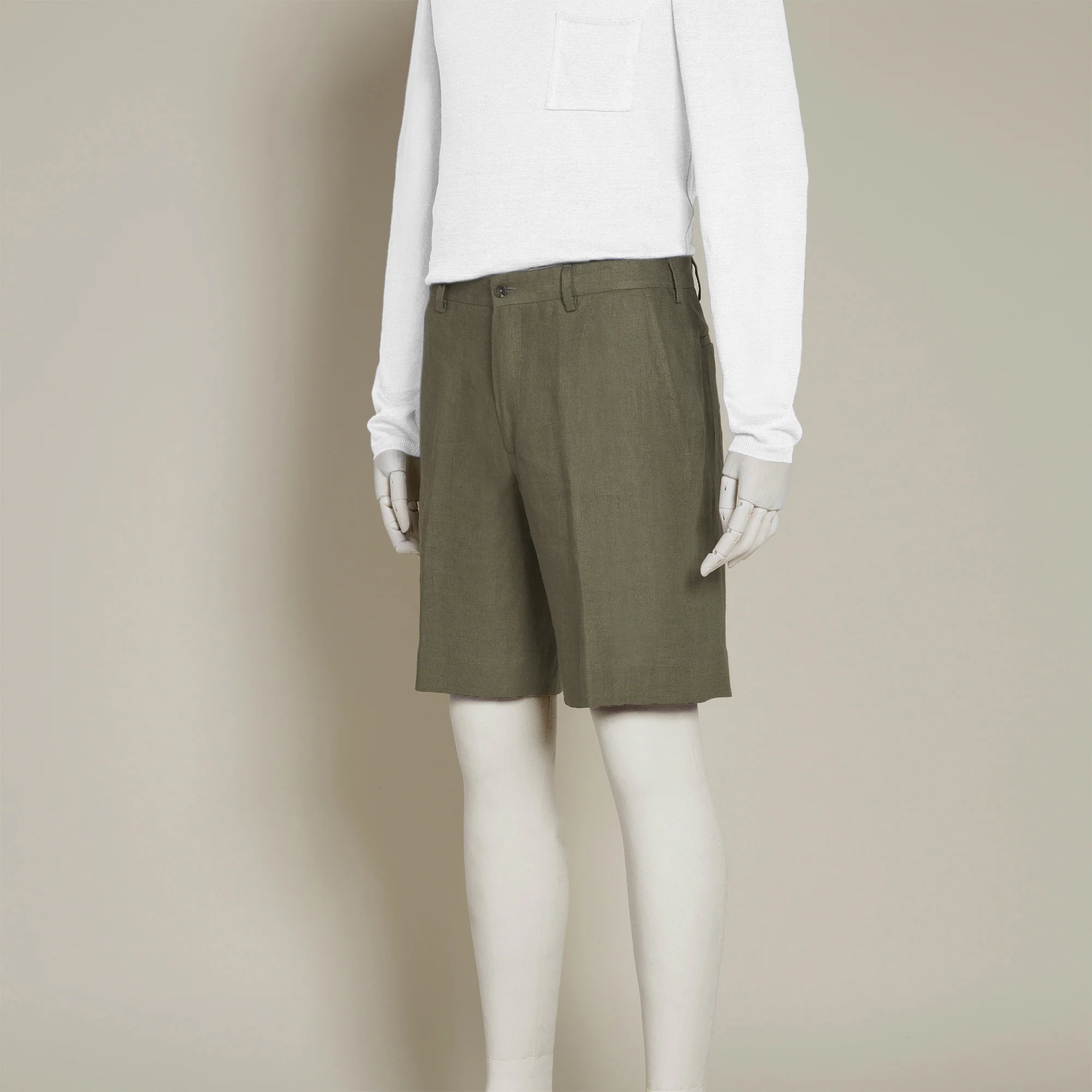 Tailored Linen Beach Shorts in Mushroom - Image 2