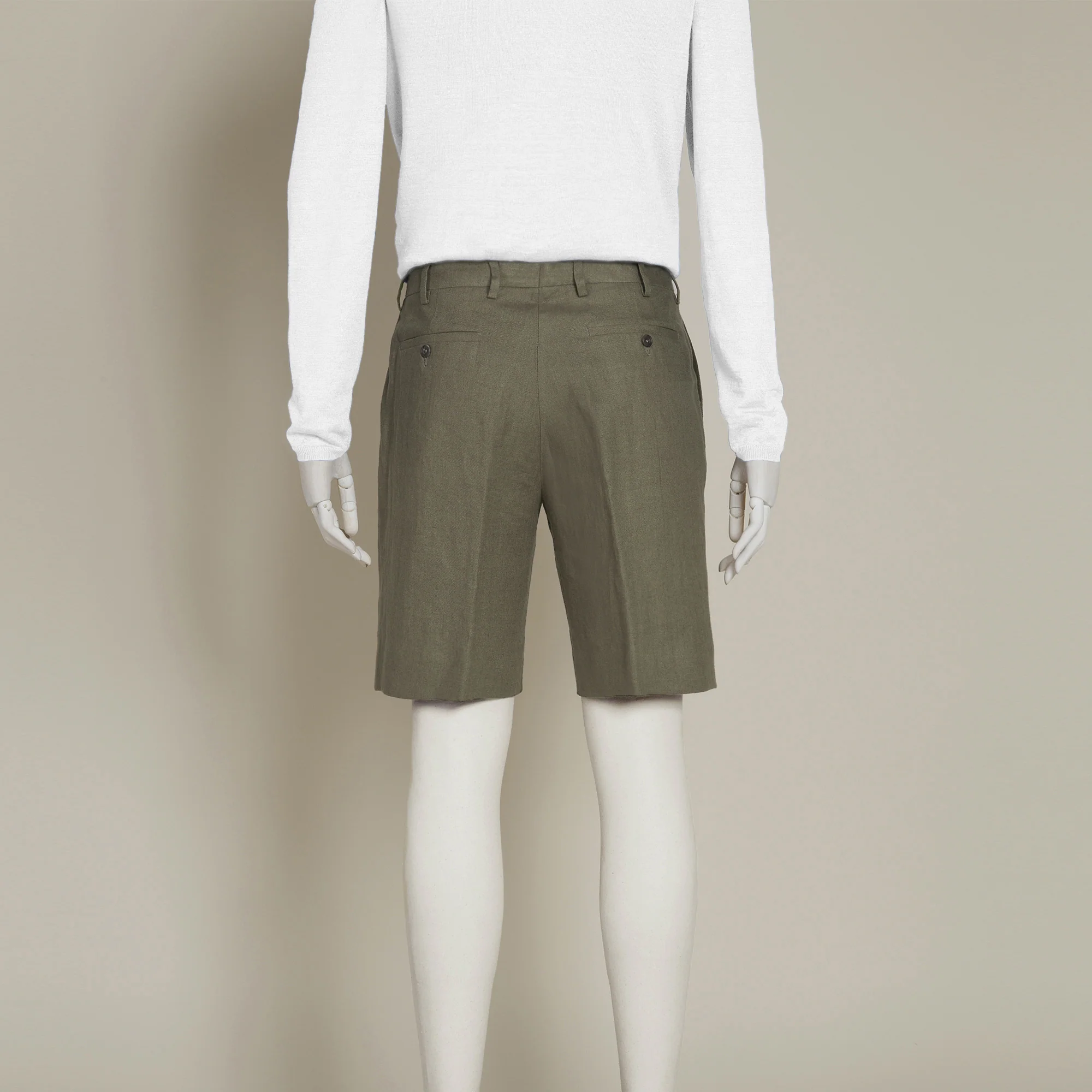 Tailored Linen Beach Shorts in Mushroom - Image 3