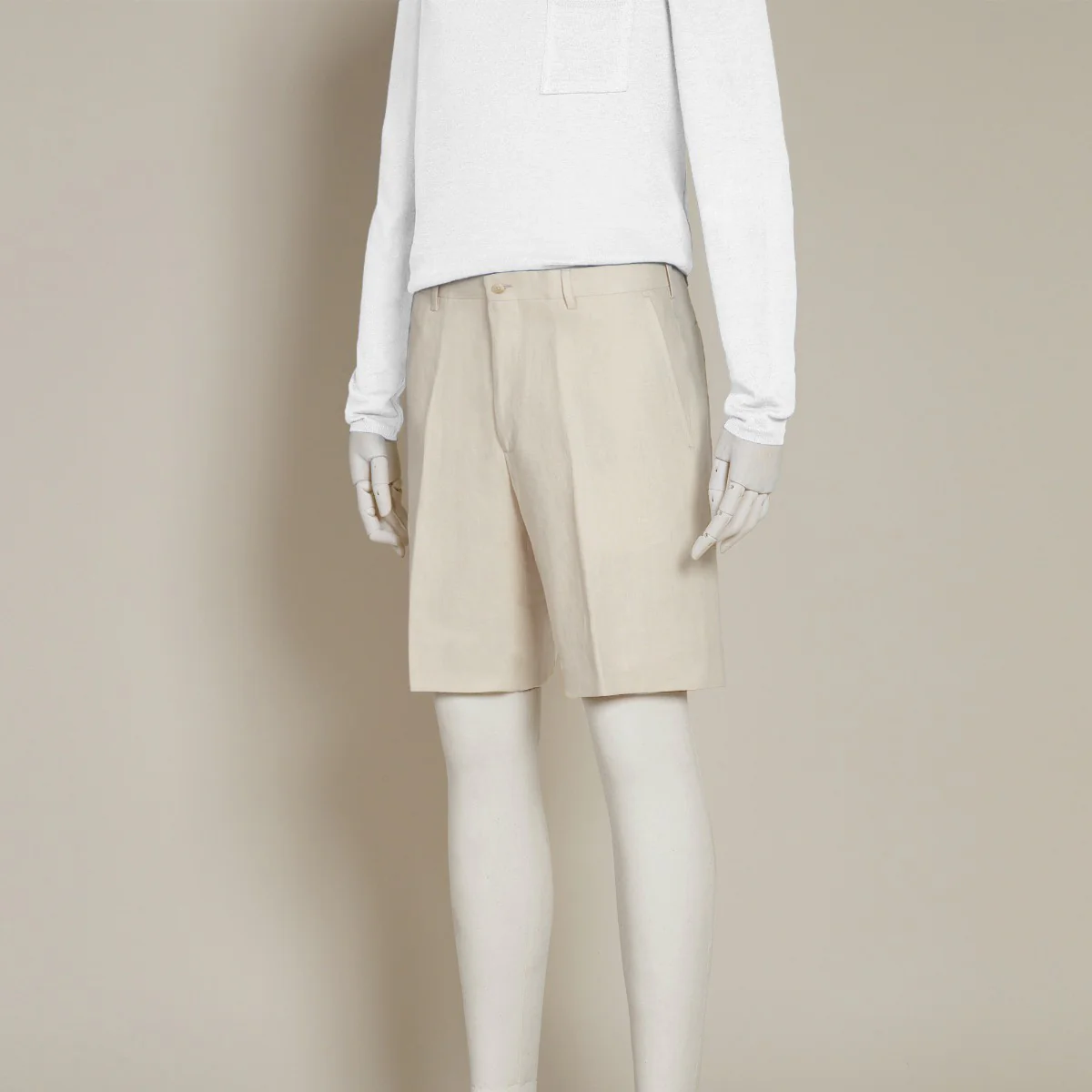 Tailored Linen Beach Shorts in Stone - Image 2